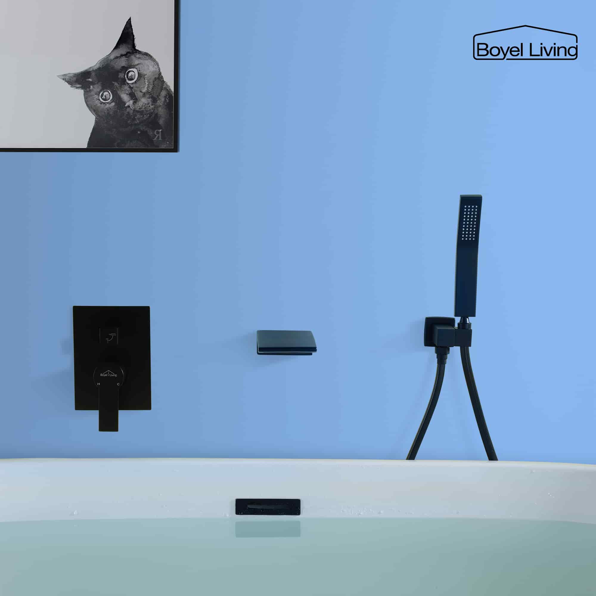 Single-Handle Wall Mounted Roman Bathtub Faucet with Hand Shower-Boyel Living