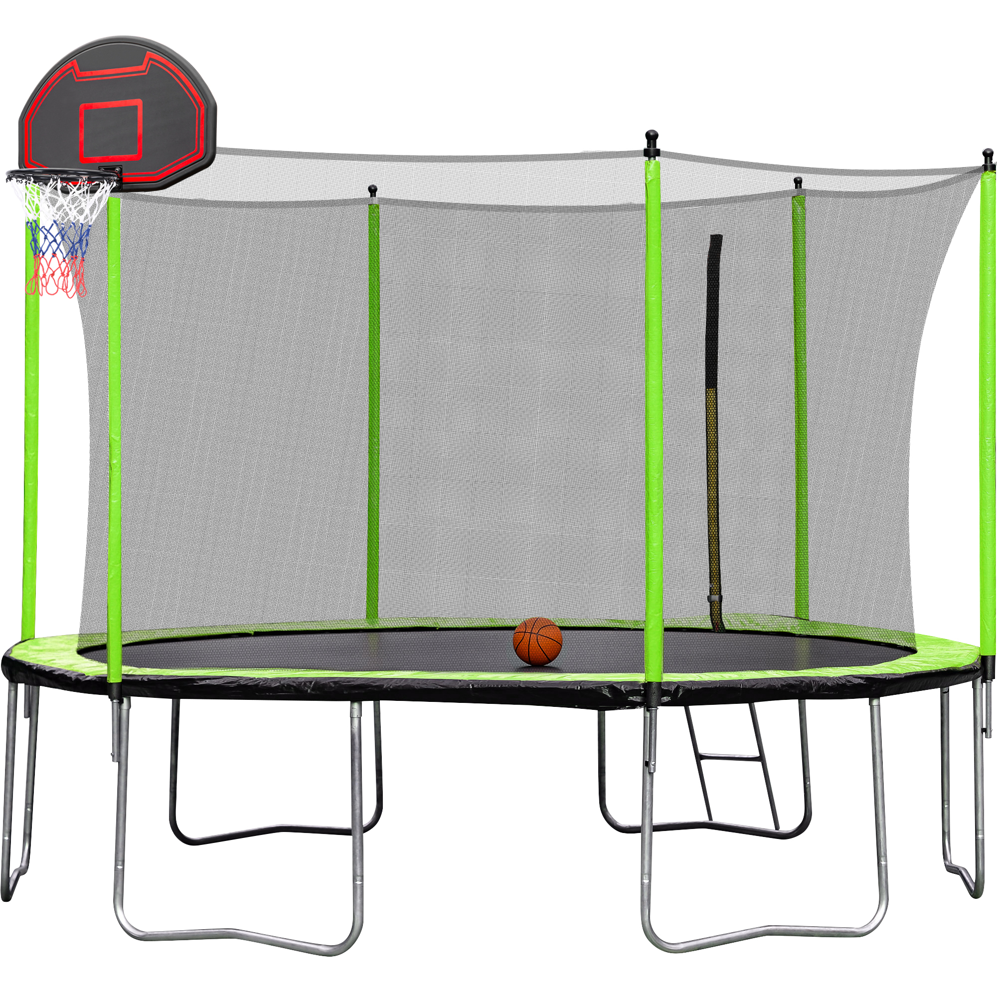 14FT  Trampoline with Basketball Hoop Inflator and Ladder(Inner Safety Enclosure) Green-Boyel Living