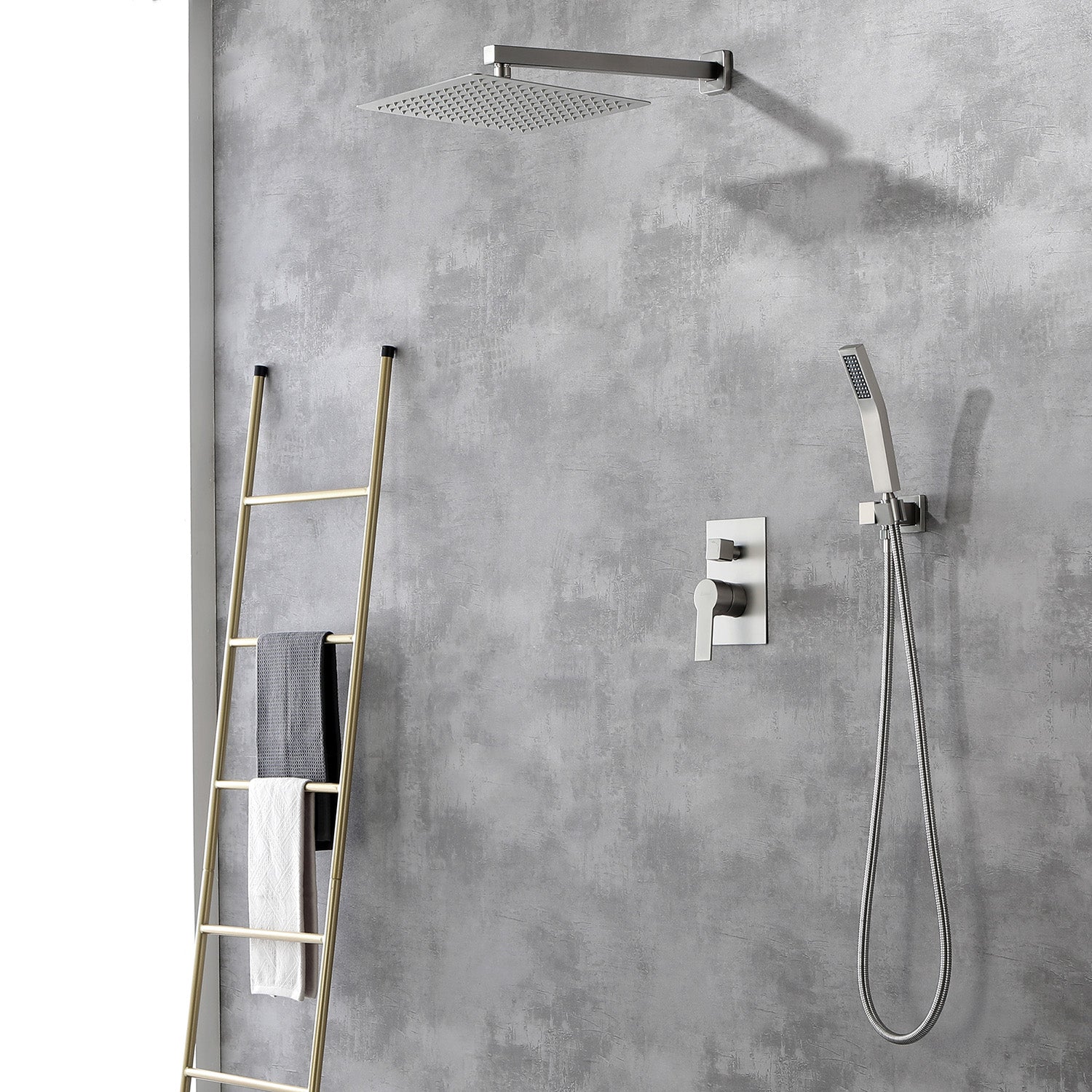 Boyel Living Wall Mount Rainfall Complete Shower System in Brushed Nickel, 10/12 in. -Boyel Living