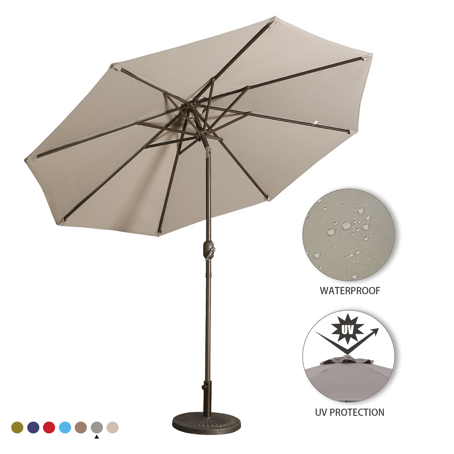 9ft Patio Umbrella Outdoor Umbrella Patio Market Umbrella with Push Button Tilt and Crank-Boyel Living