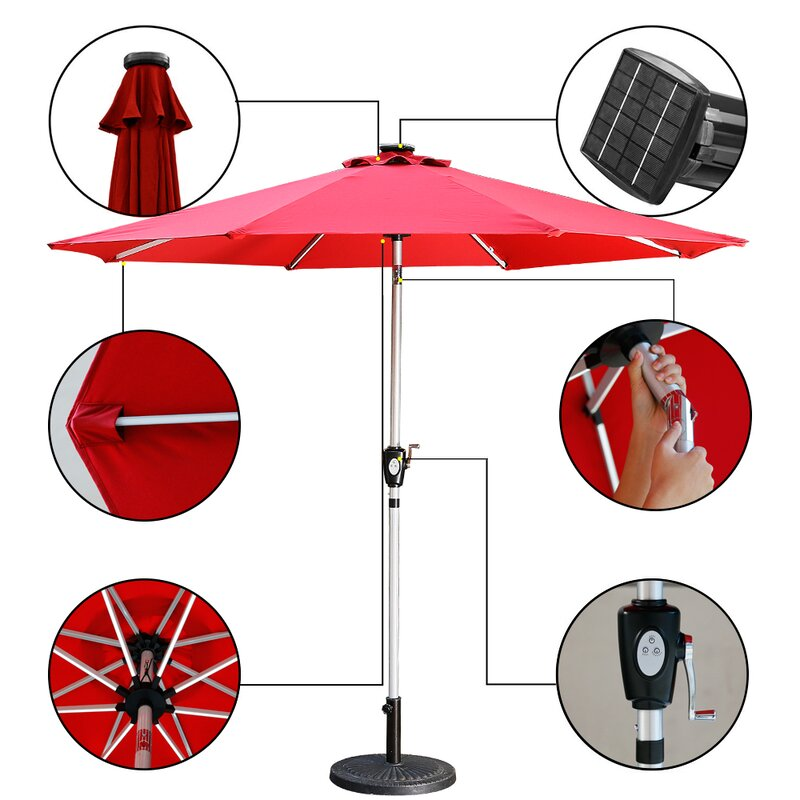 9Ft Patio 3-Way LED Lights Aluminum Brush Market Outdoor Umbrella-Boyel Living