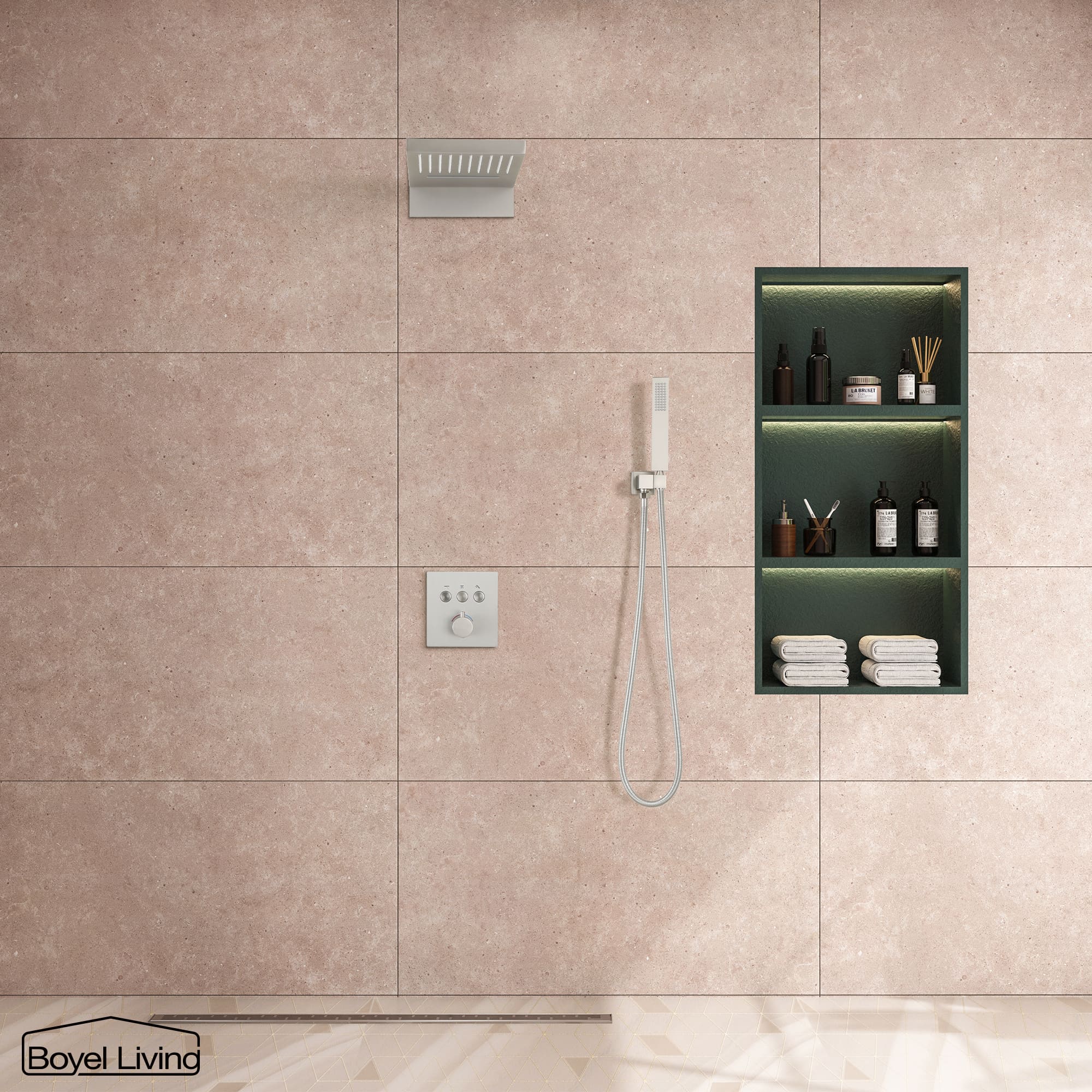 Boyel Living Rainfall & Waterfall 2 GPM 10 in. Wall Mount Dual Shower Heads System with Handheld Shower and Pressure Balance Valve-Boyel Living