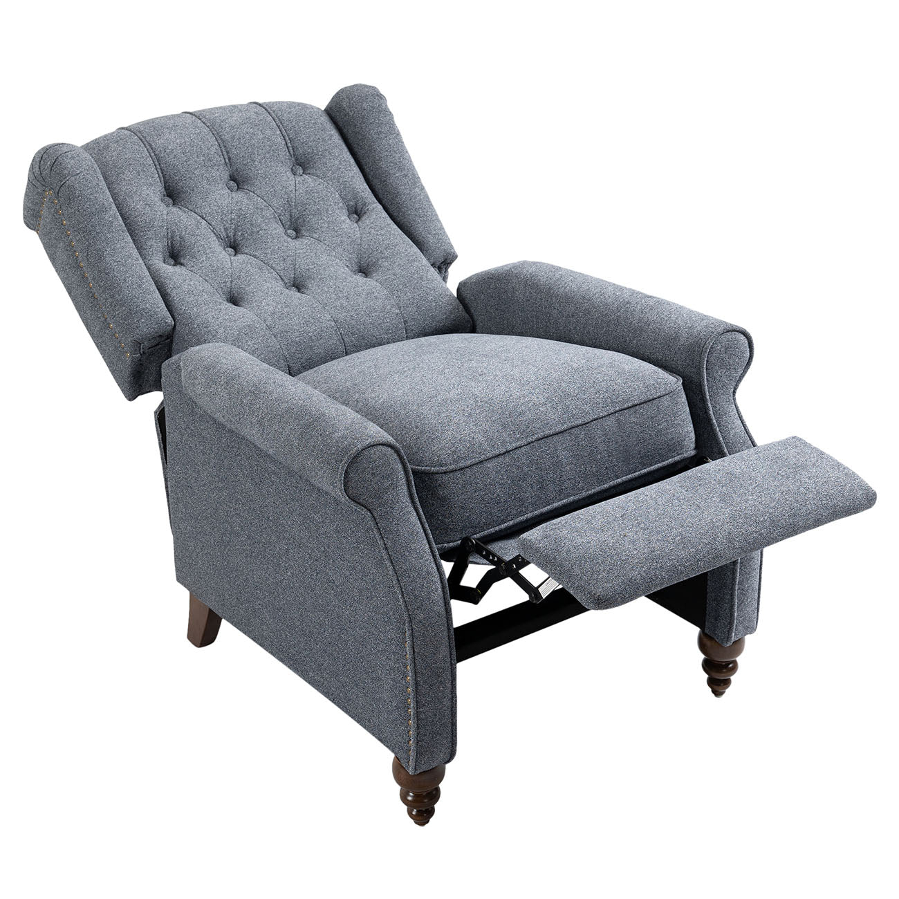 Boyel Living Push Back Reclining Chair Recliner with Wide Armrests and Rubber wooden legs, Blue/Gray-Boyel Living