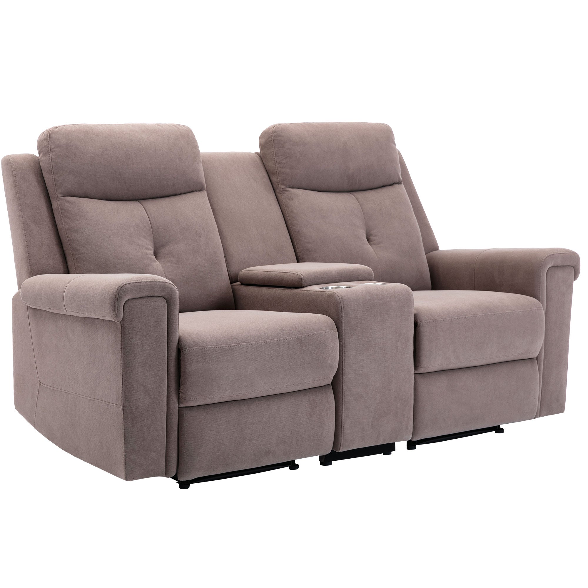 Recliner Couch Polyester Fabric Love-seat Manual Motion Recliner with Storage Box and Two Cup Holders-Boyel Living