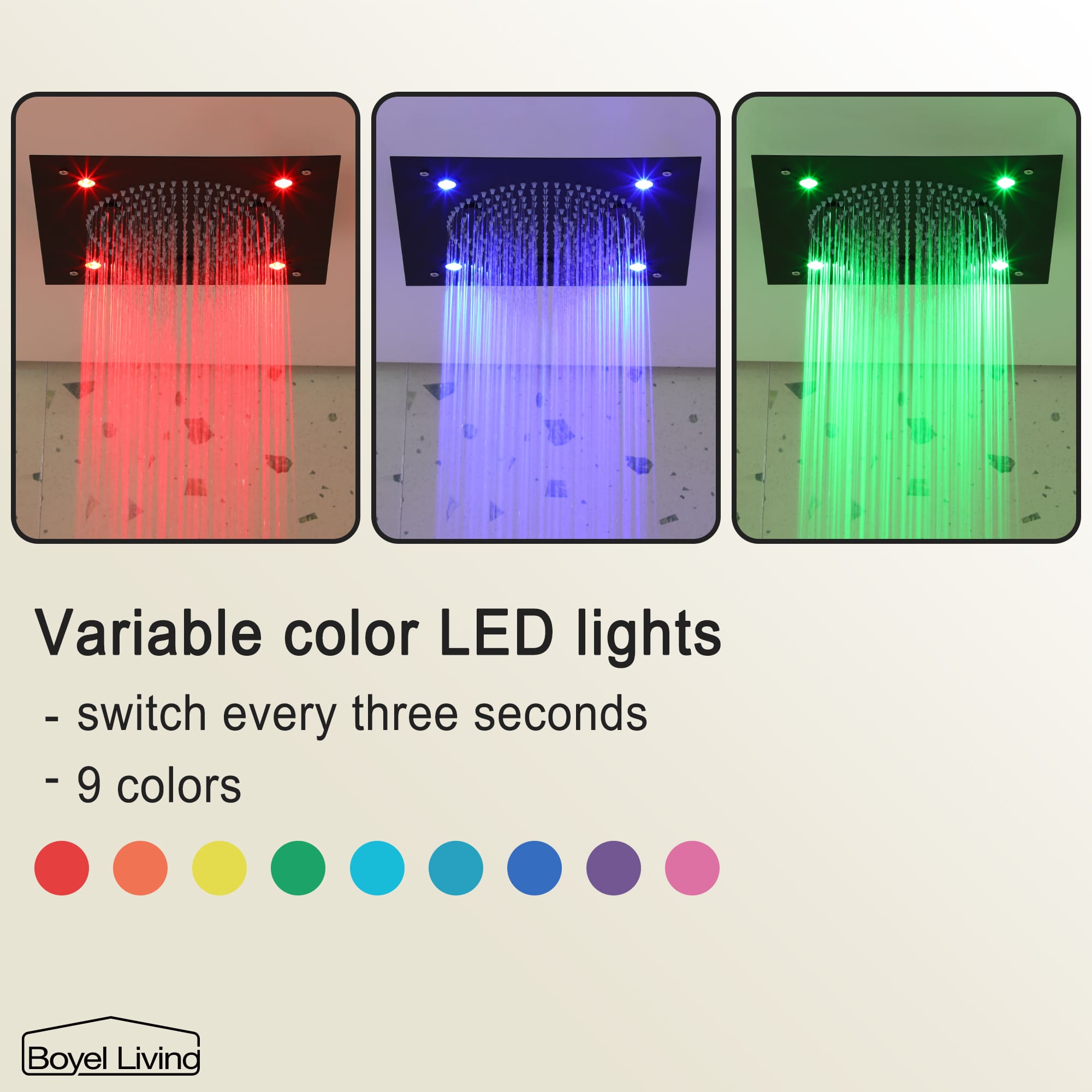 Boyel Living Luxury LED Ceiling Rainfall Shower Head System with Body Jets Bathroom Shower Faucet Complete Set, Flow Adjustable-Boyel Living