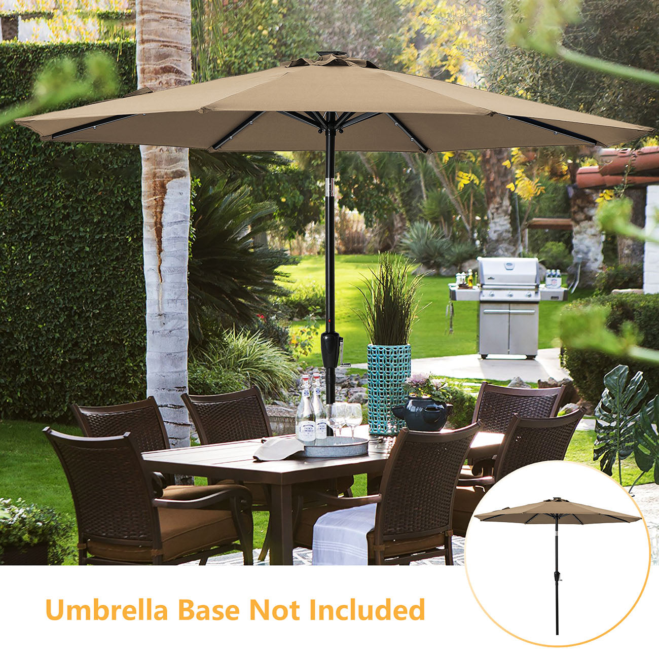 Boyel Living 9-ft Patio Umbrella with LED Lights (Taupe)-Boyel Living
