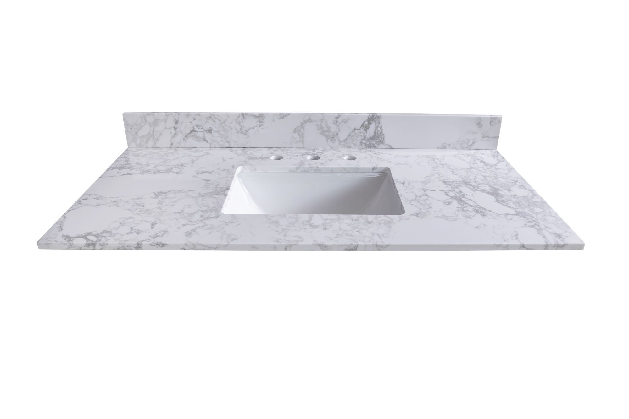 Bathroom stone vanity top  engineered stone carrara white marble color with rectangle undermount ceramic sink and  3 faucet hole with back splash-Boyel Living