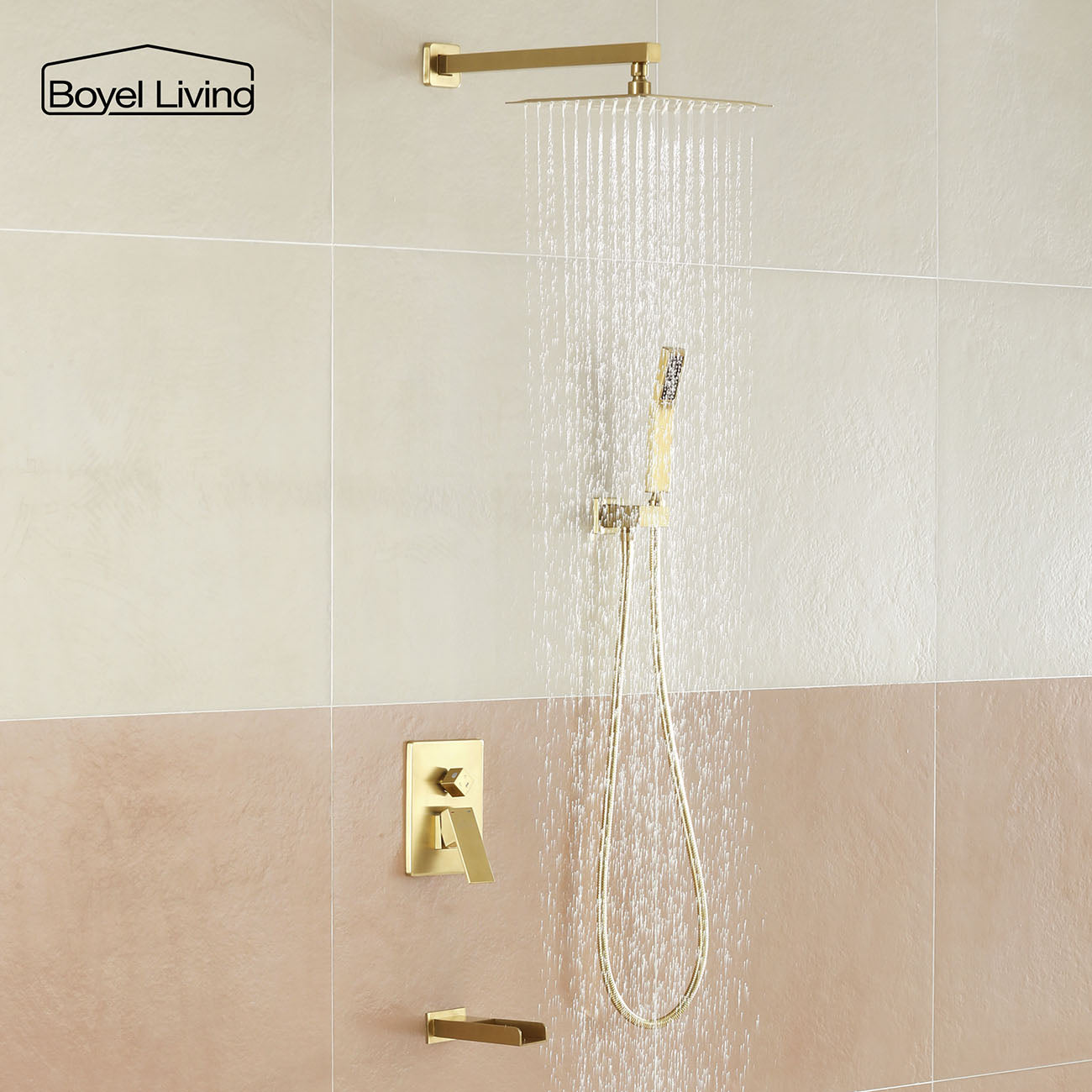 Wall Mount 10 in. Complete Shower System with Tub Spout and Handheld-Boyel Living