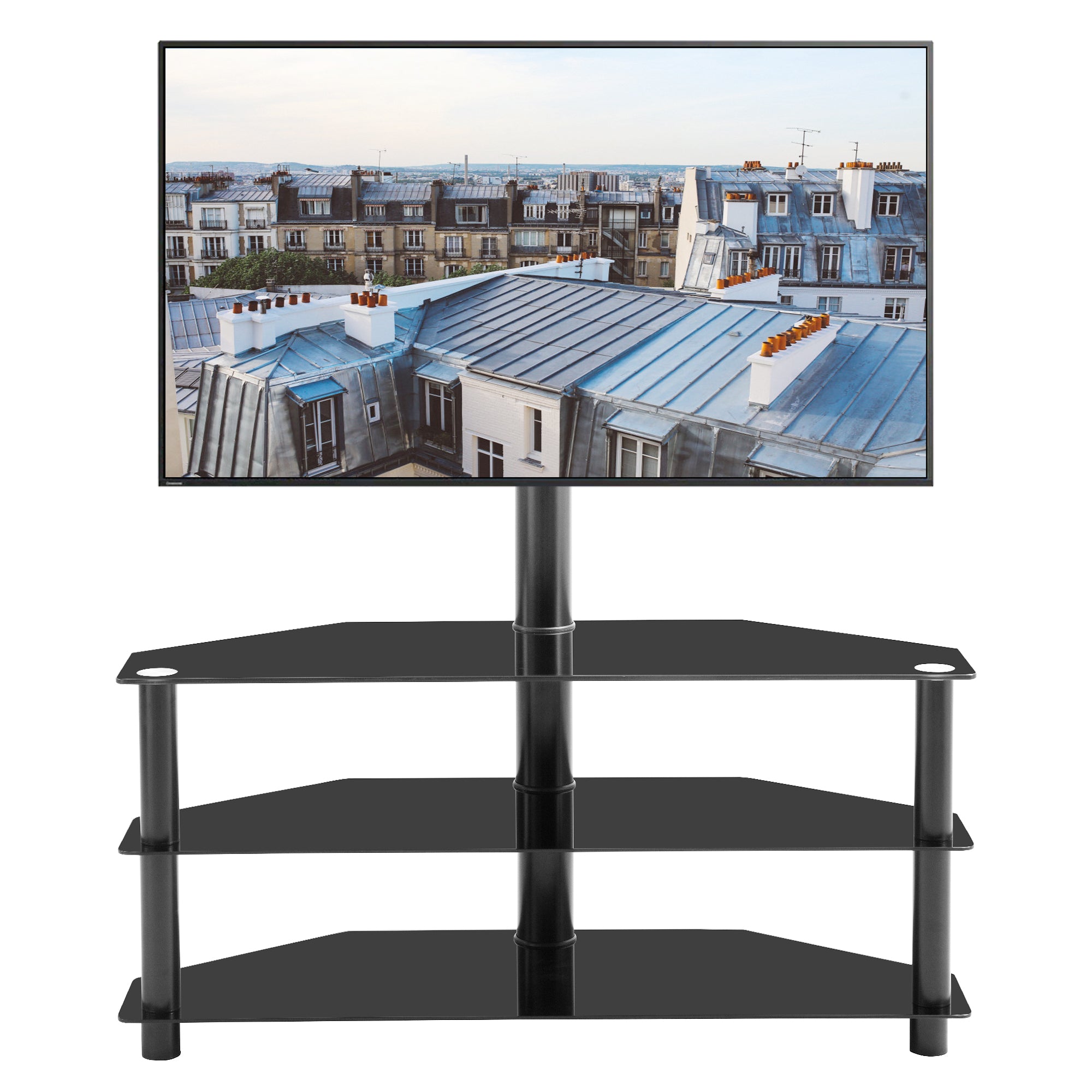 Black Multi-function TV Stand Height Adjustable Bracket Swivel 3-Tier-Boyel Living