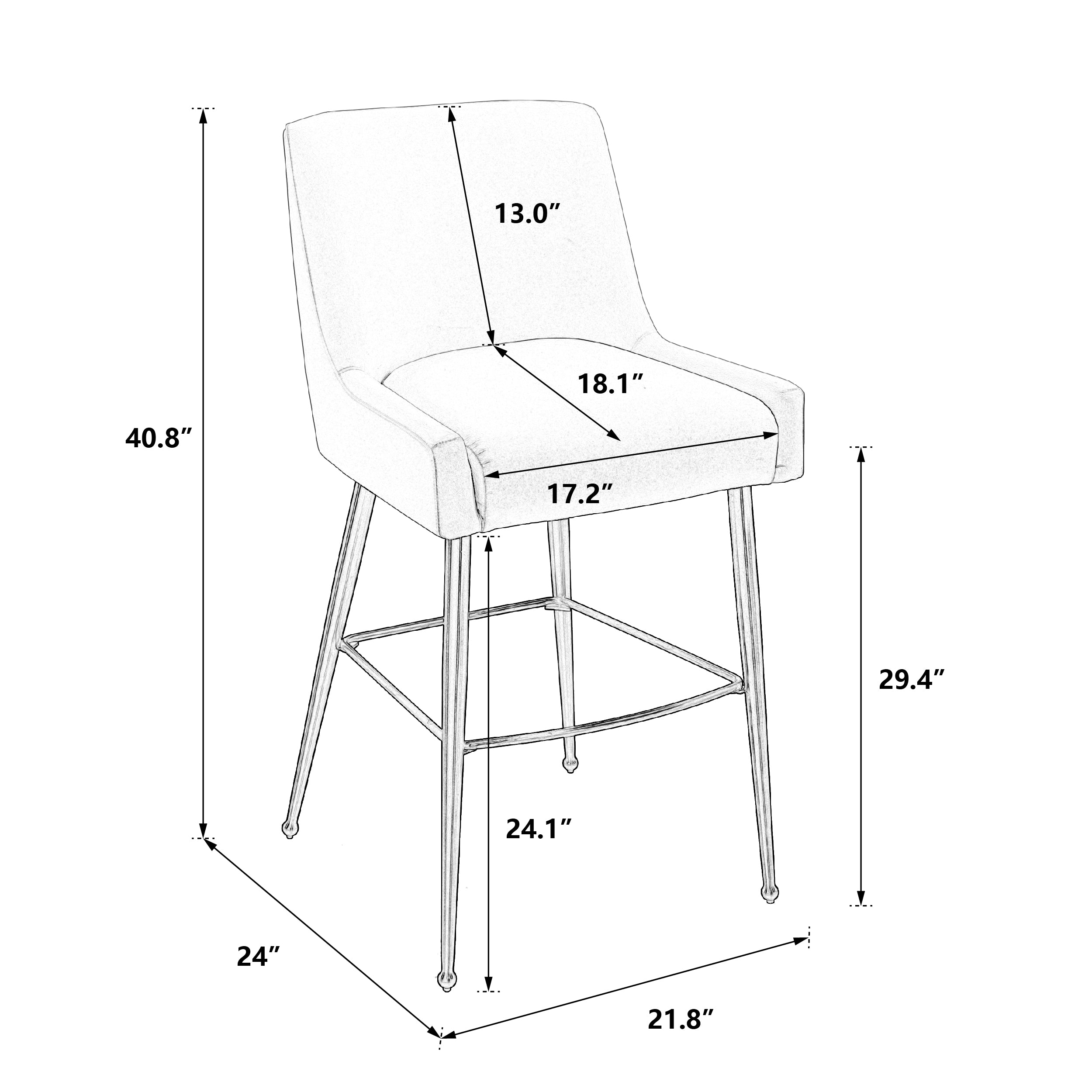 Counter & Bar Stool with Back, Golden Brushed Legs (Set of 2)-Boyel Living