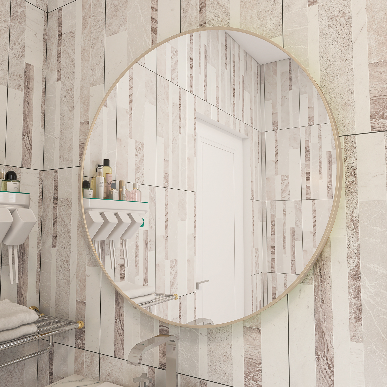 Matte Gold Wall Mirror 32&rdquo; Round Mirror Metal Framed Mirror Circle Wall-Mounted Mirror, Large Circular Mirror for Bathroom Wall Decor Living Room-Boyel Living