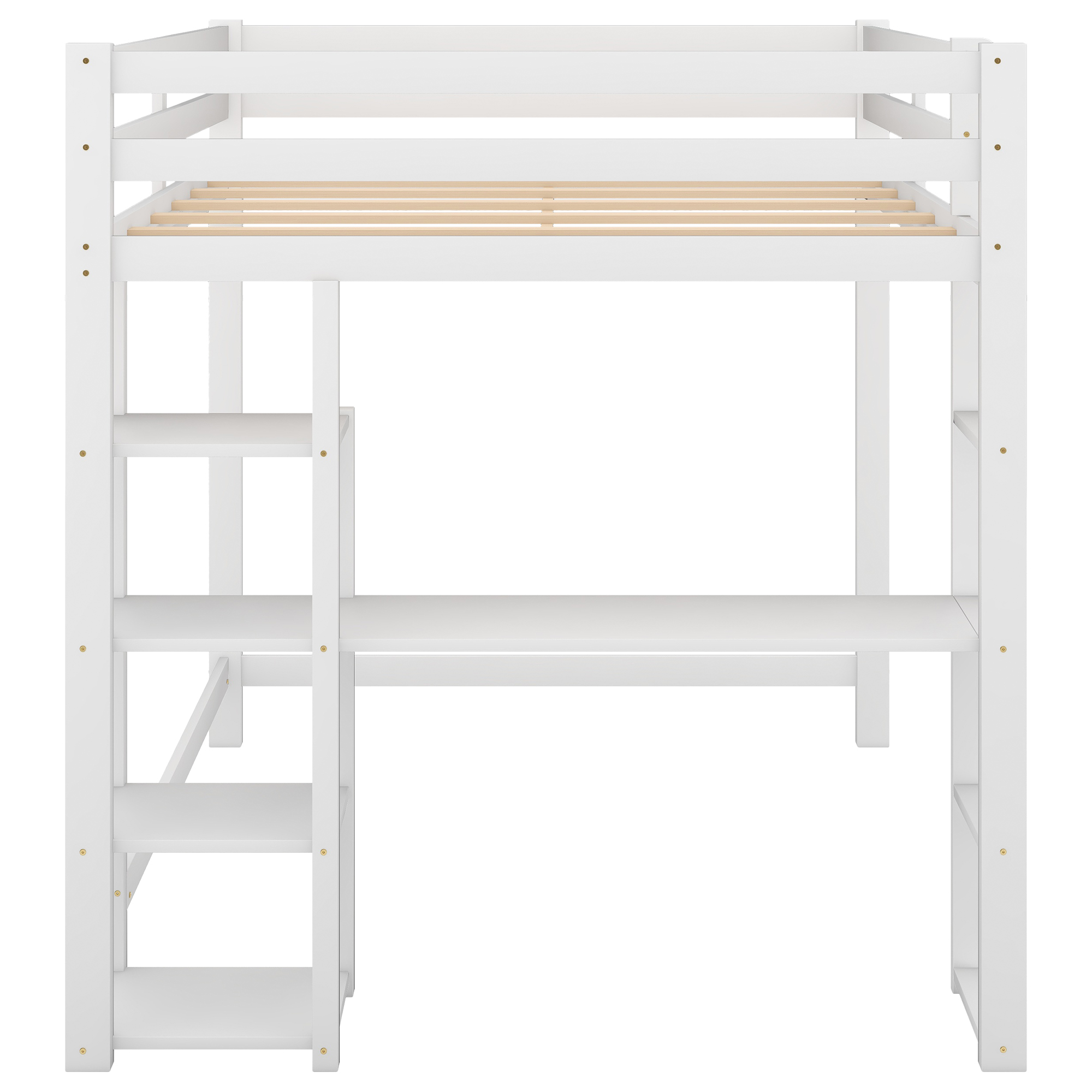 Full Size Loft Bed with Built-in Desk and Shelves,White/Gray