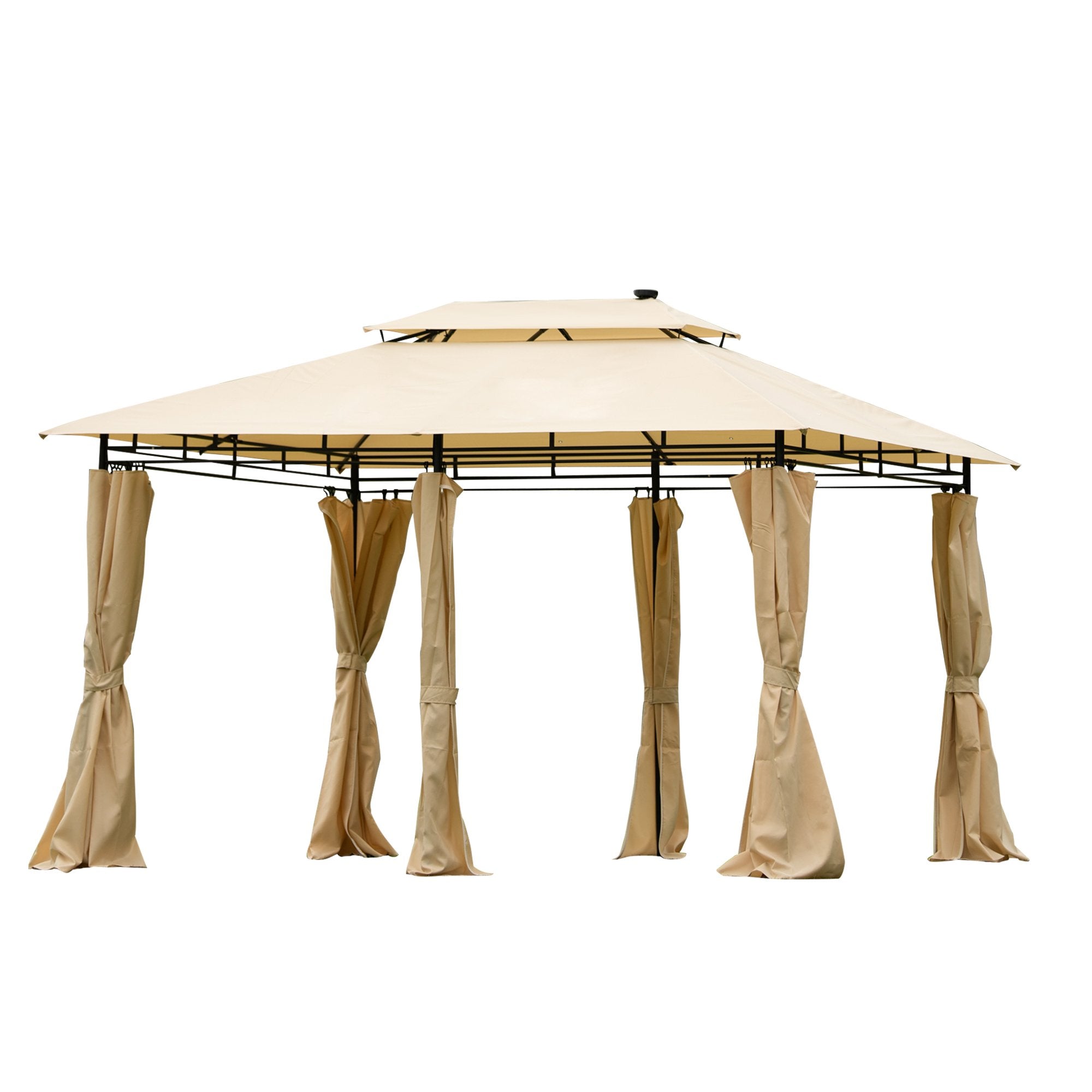 Outdoor Gazebo Steel Fabric Rectangle Soft Top Gazebo，Outdoor Patio Dome Gazebo with Removable Curtains-Boyel Living
