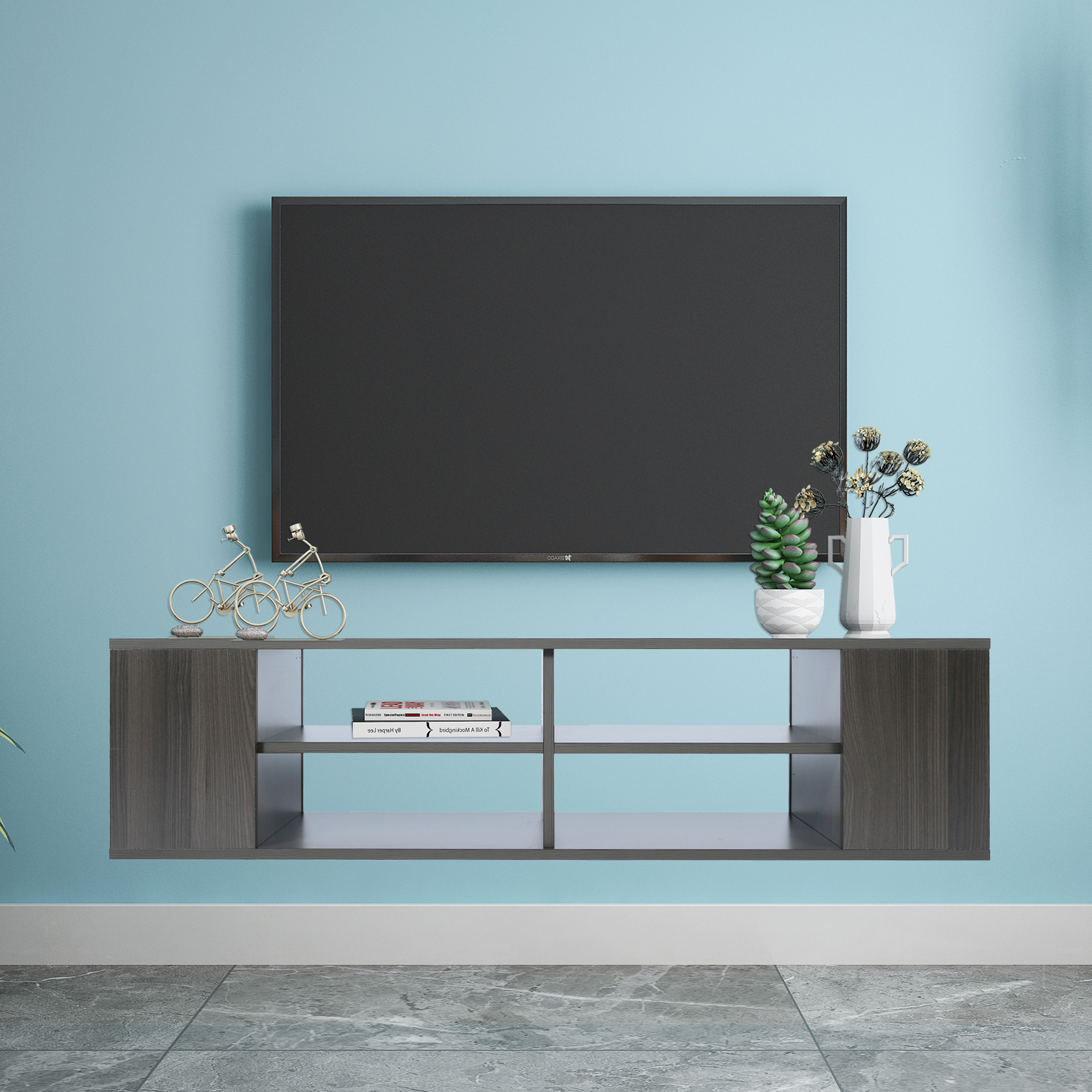 Wall Mounted Media Console,Floating TV Stand Component Shelf with Height Adjustable，Blackoak-Boyel Living