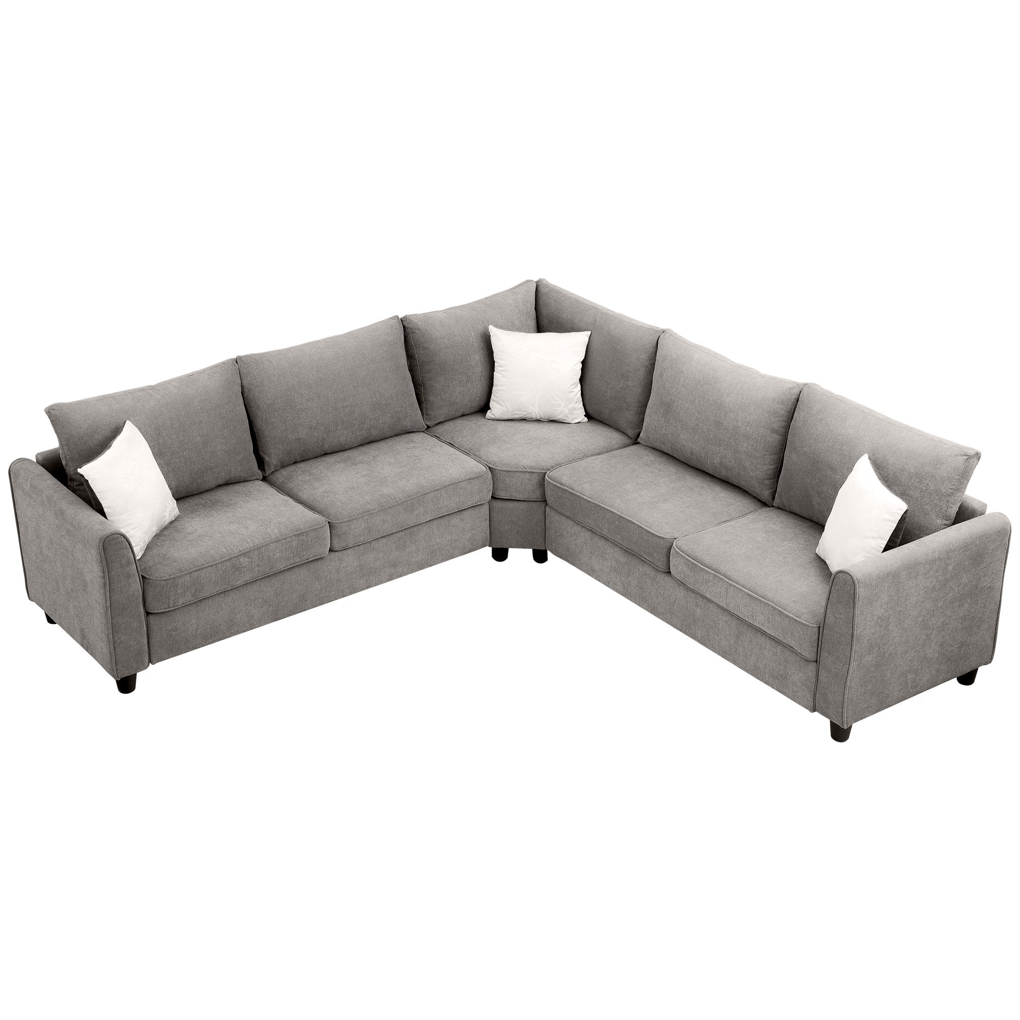 Big Sectional Sofa Couch L Shape Couch for Home Use Fabric Grey 3 Pillows Included-Boyel Living