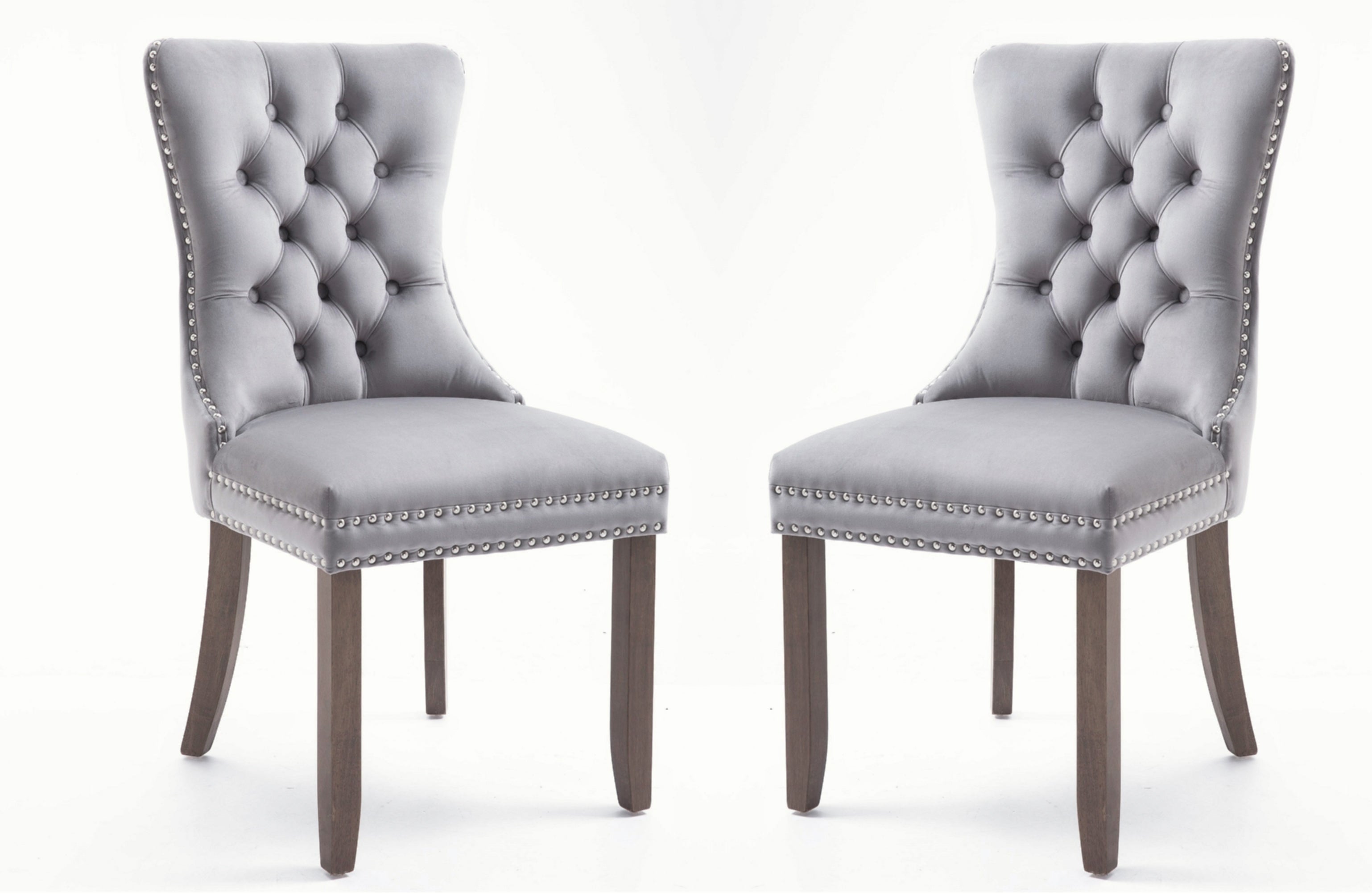 2 PCS High-end Tufted Solid Wood Upholstered Dining Chair with Nail-head Trim-Boyel Living
