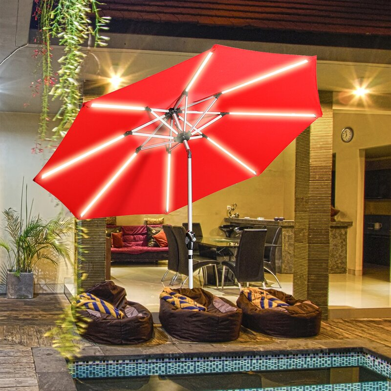 9Ft Patio 3-Way LED Lights Aluminum Brush Market Outdoor Umbrella-Boyel Living
