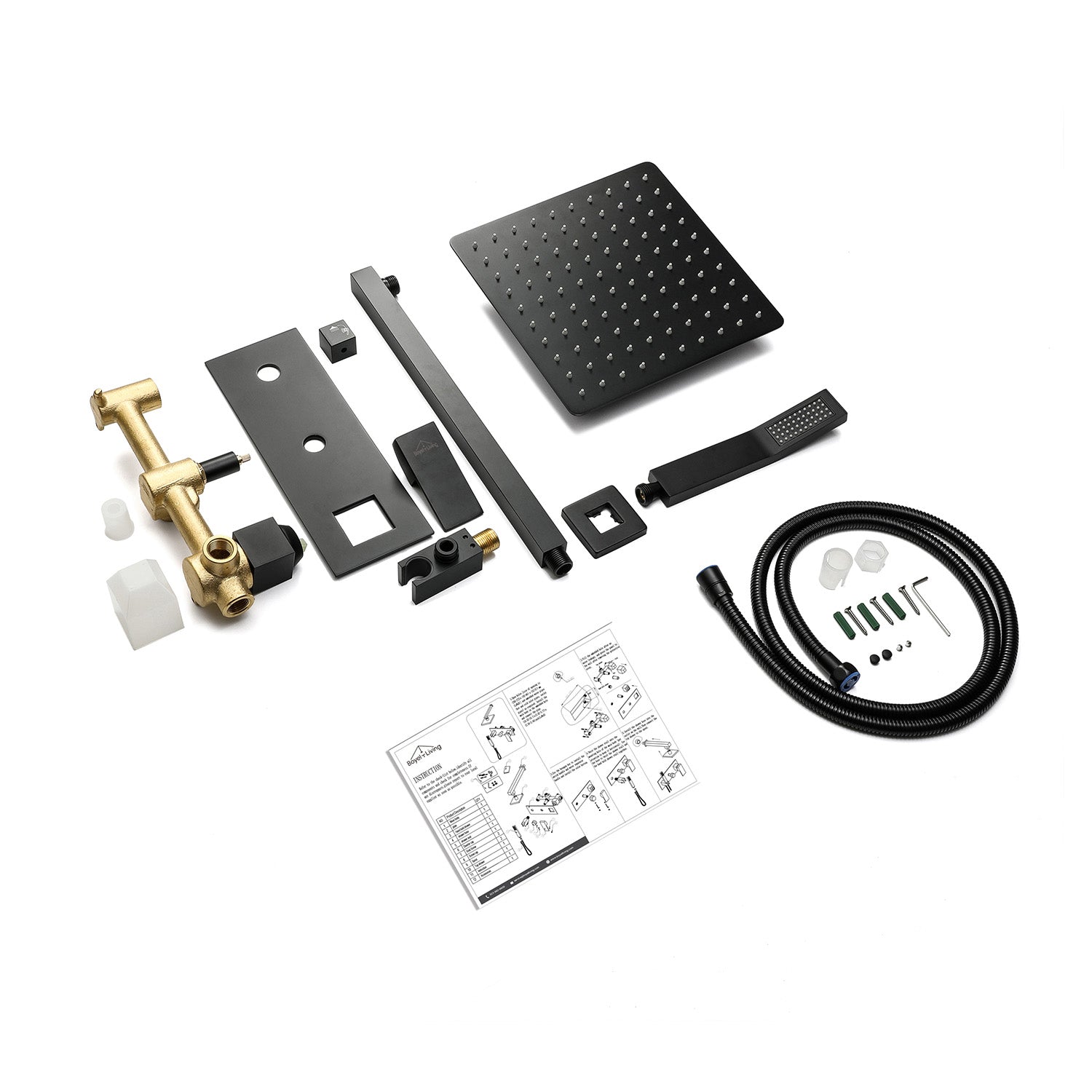 Matte Black 10 in. Square High Pressure Shower System with Handheld Shower Head-Boyel Living