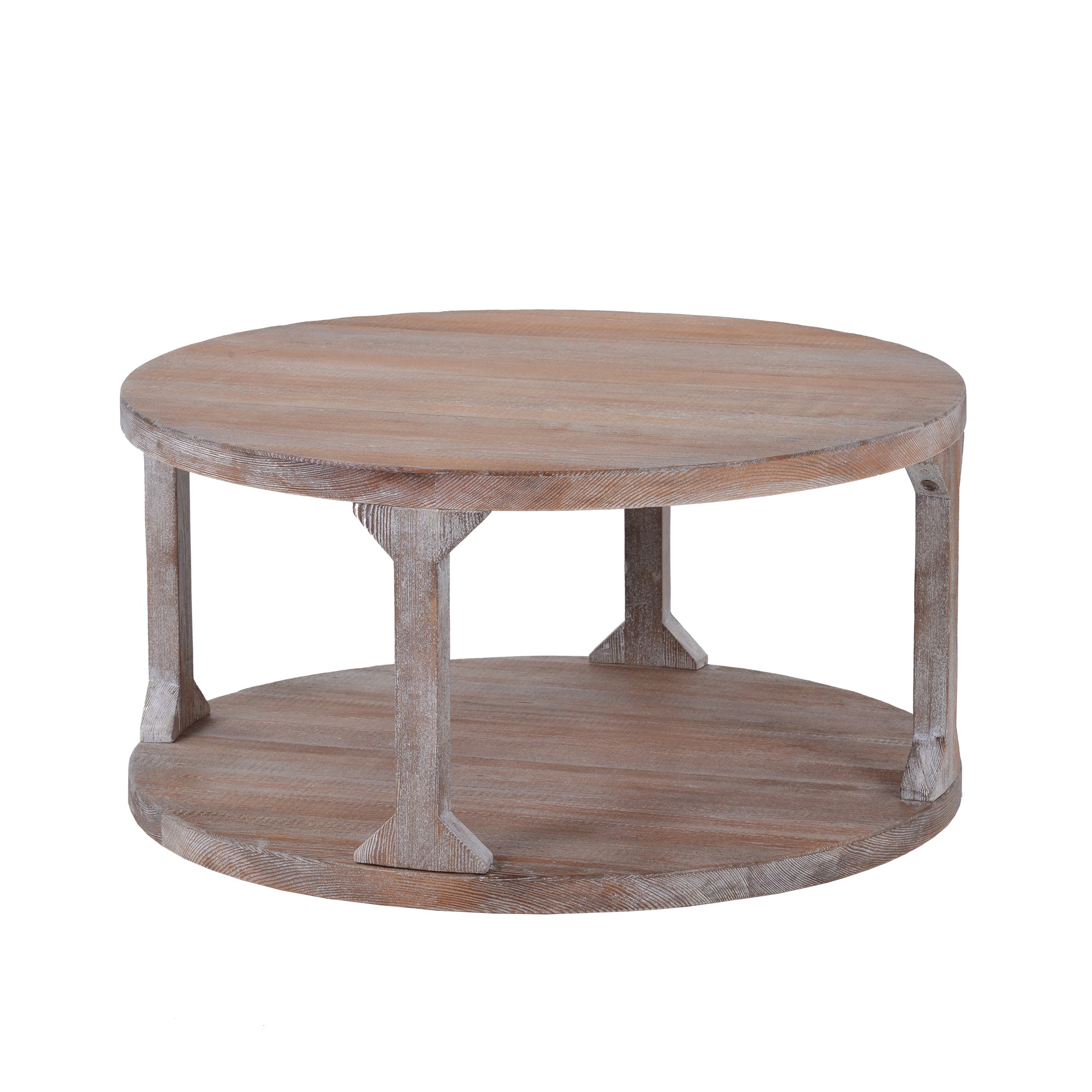 Round Rustic Coffee Table Solid Wood Coffee Table for Living Room with Dusty Wax Coating-Boyel Living