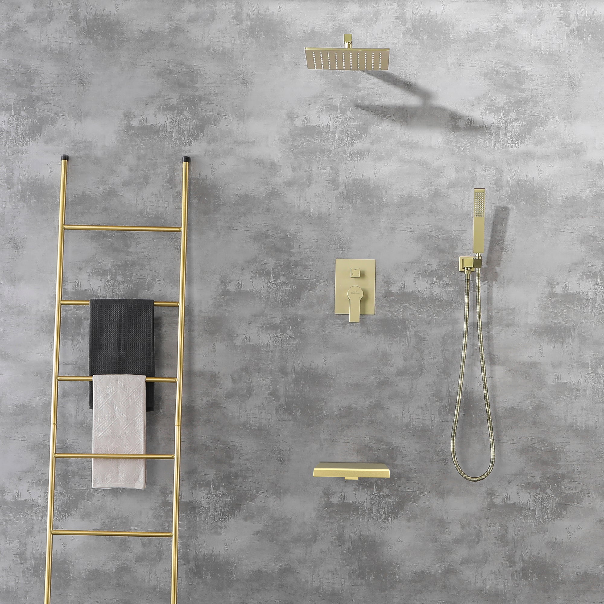 Boyel Living 12-Inch Brushed Gold Dual Shower Head System with Tub Spout-Boyel Living