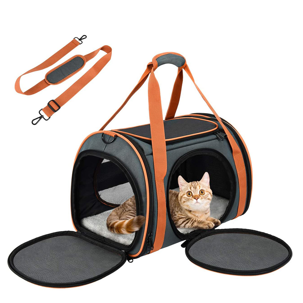 Cat Carrier TSA Airline Approved with Ventilation for Small Medium Cats Dogs Puppies with Big Space 5 Mesh Windows 4 Open Doors-Boyel Living