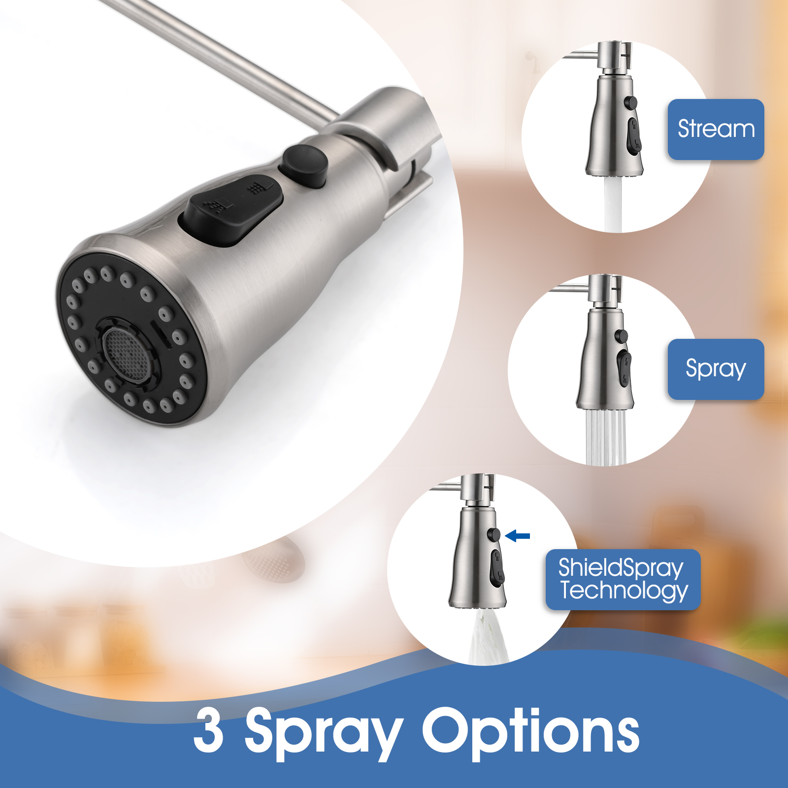 Boyel Living RV Kitchen Sink Faucet Brushed Nickel Kitchen Faucet with Pull Down Sprayer Wall Mounted 2 Holes Double Handle 3 Function 304 Stainless Steel 360 Swivel Rotation Faucet for Outdoor Farmhouse Camper Laundry RV Ba