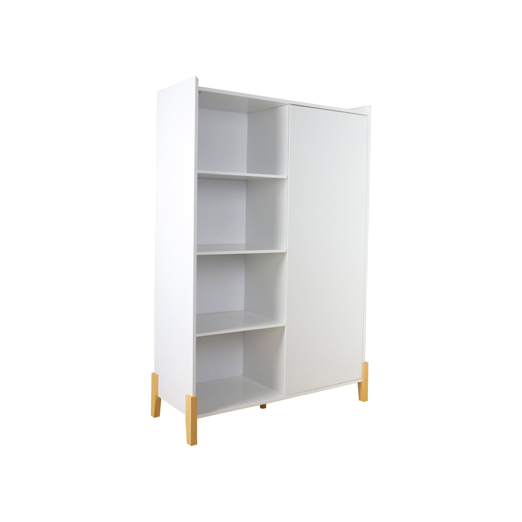 Floor Storage Cabinet with 1 Door and 4 Open Shelves, White-Boyel Living