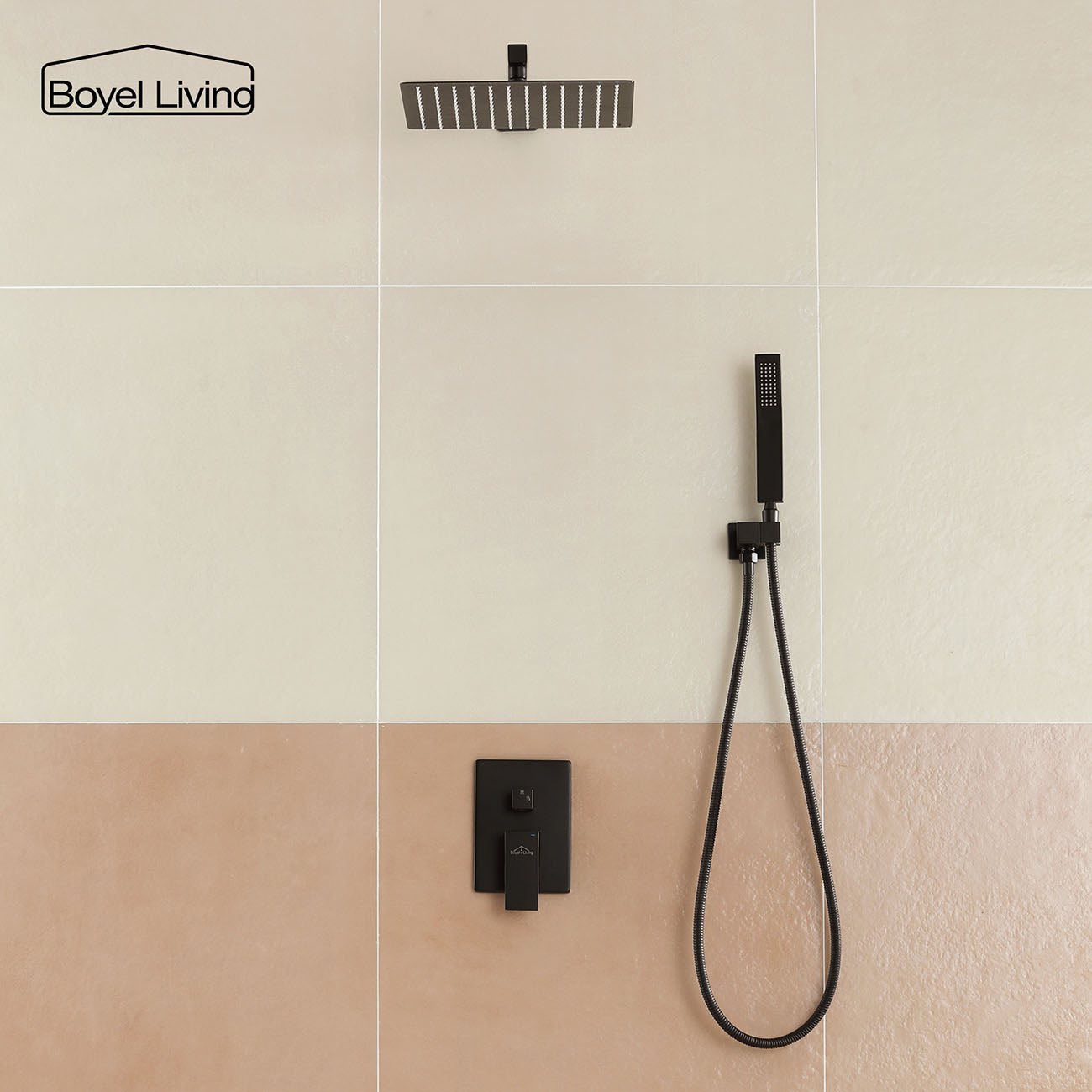 Boyel Living 1-Spray Patterns with 2.5 GPM 12 in. Wall Mount Dual Shower Heads, Shower System with Mixing Valve Included-Boyel Living