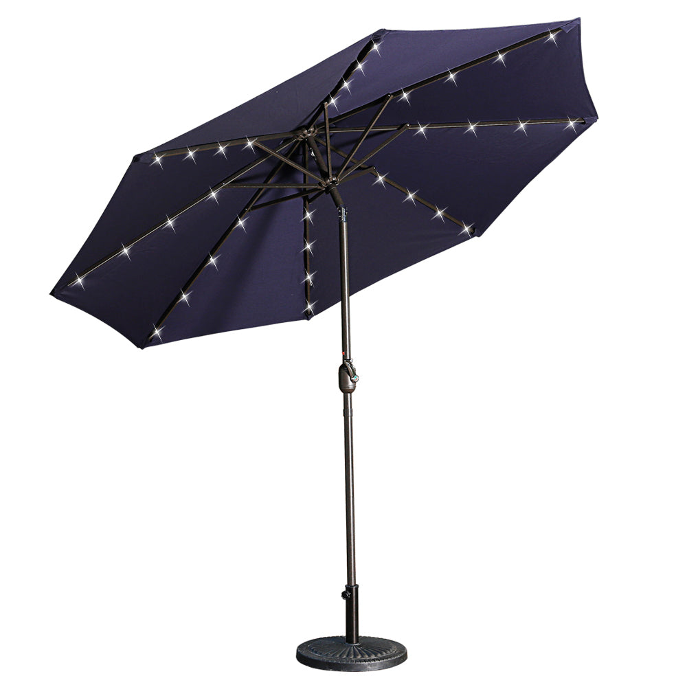 9ft Patio Umbrella Outdoor Market 32 LED Solar Umbrella with Tilt and Crank-Boyel Living