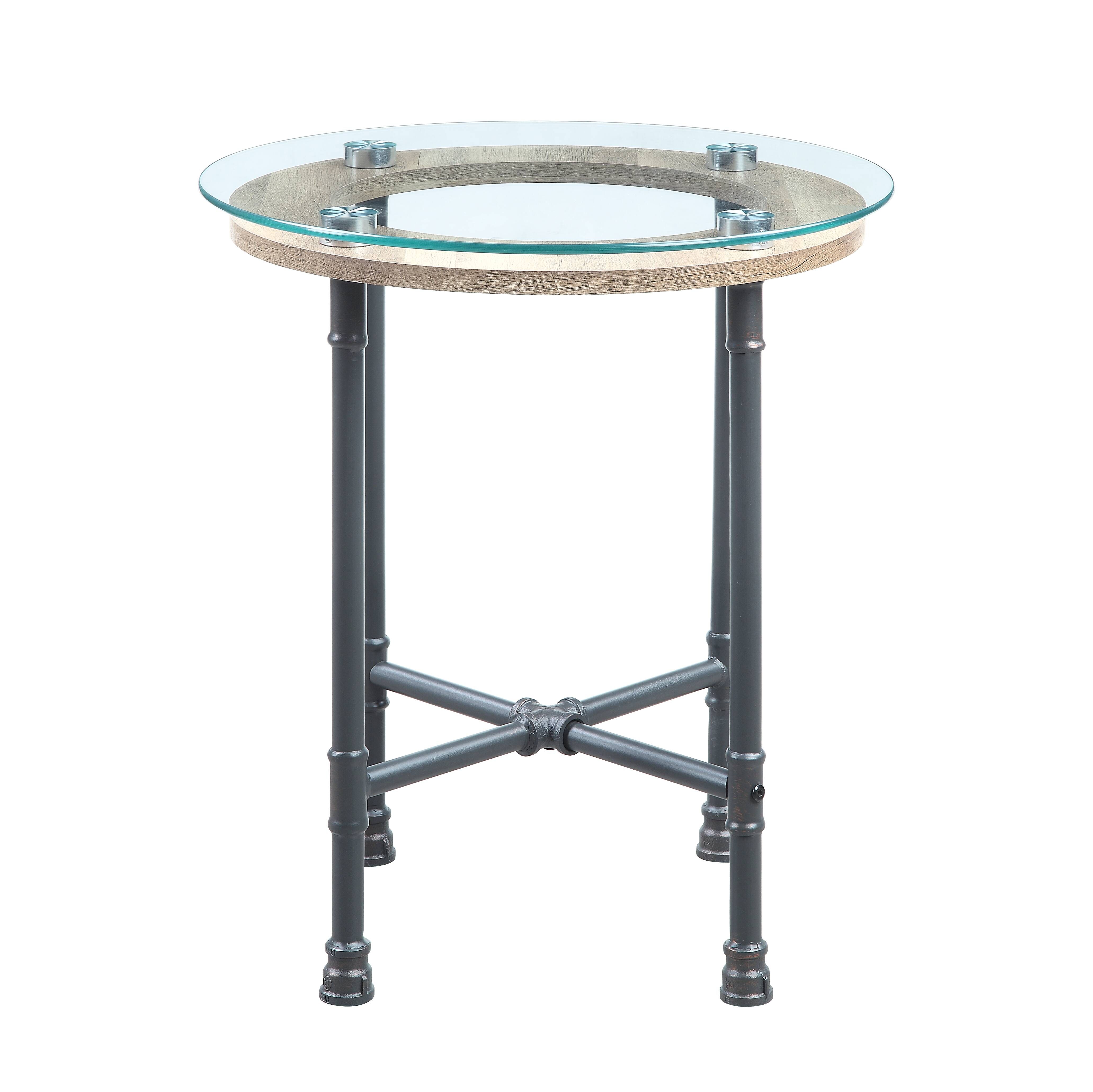 ACME Brantley End Table in Clear Glass  Sandy Gray Finish-Boyel Living