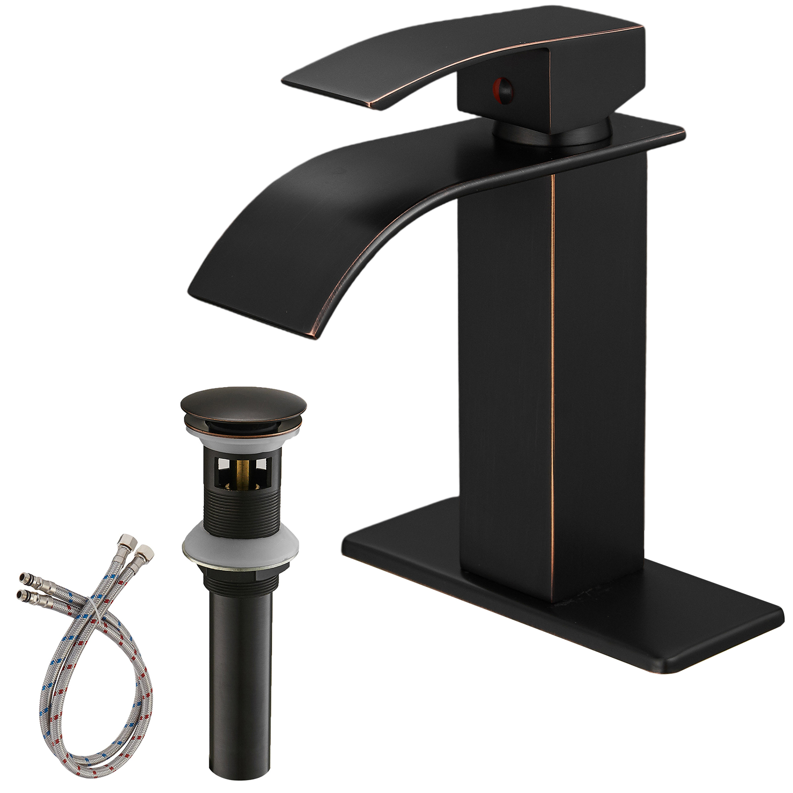 Single Handle Single Hole Bathroom Faucet with Deckplate Included, Pop Up Drain, Water Supply Hoses in Oil Rubbed Bronze /Brushed Nickel / Matte Black/ Chrome