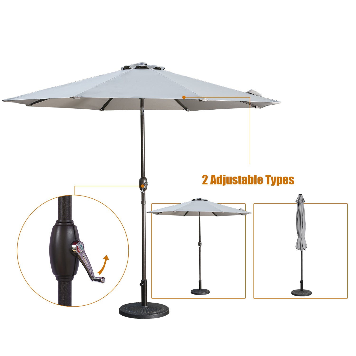 9ft Patio Umbrella Outdoor Umbrella Patio Market Umbrella with Push Button Tilt and Crank-Boyel Living
