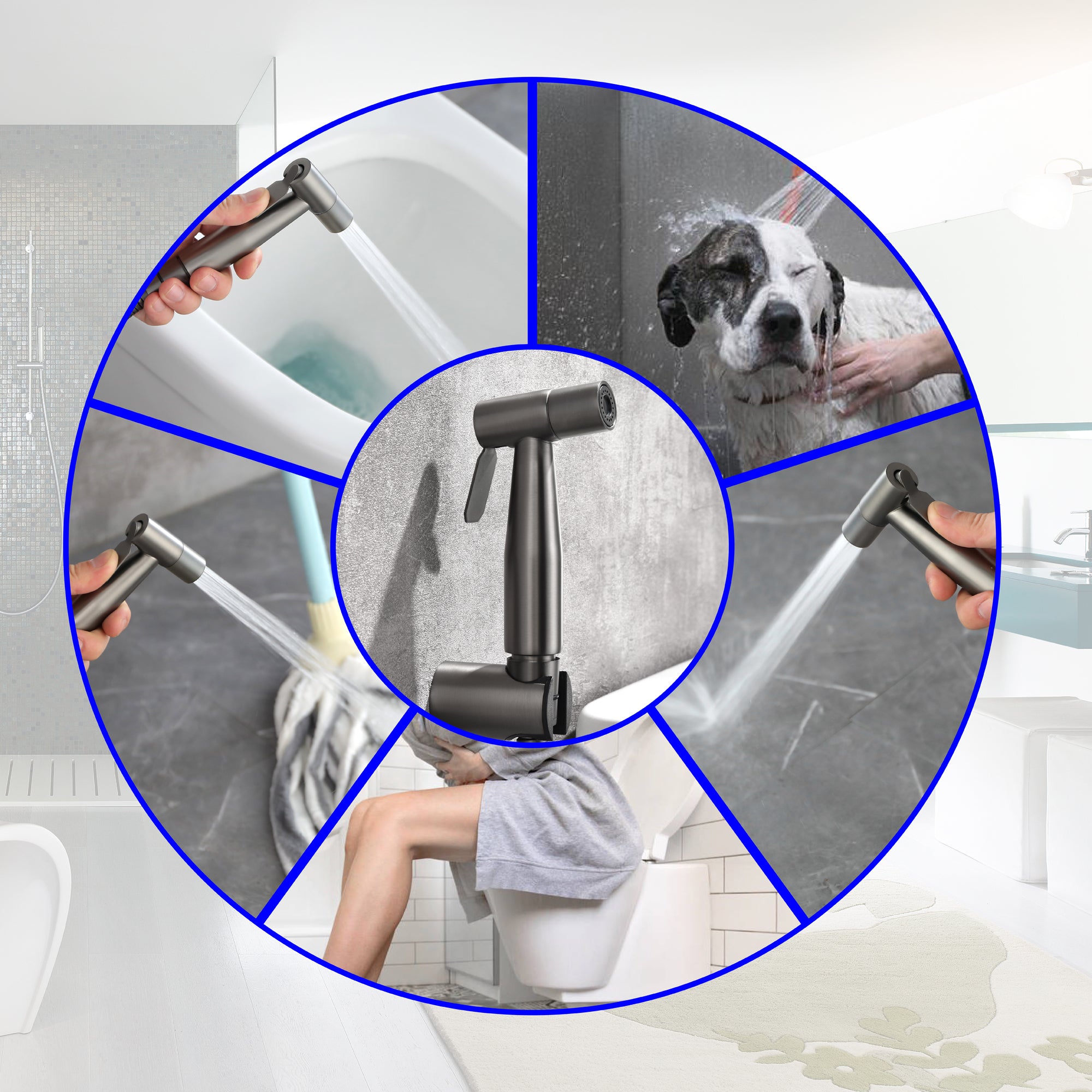 Boyel Living Single-Handle Bidet Faucet with Sprayer Holder, Solid Brass T-Valve Adapter and Flexible Bidet Hose in Gun Grey-Boyel Living