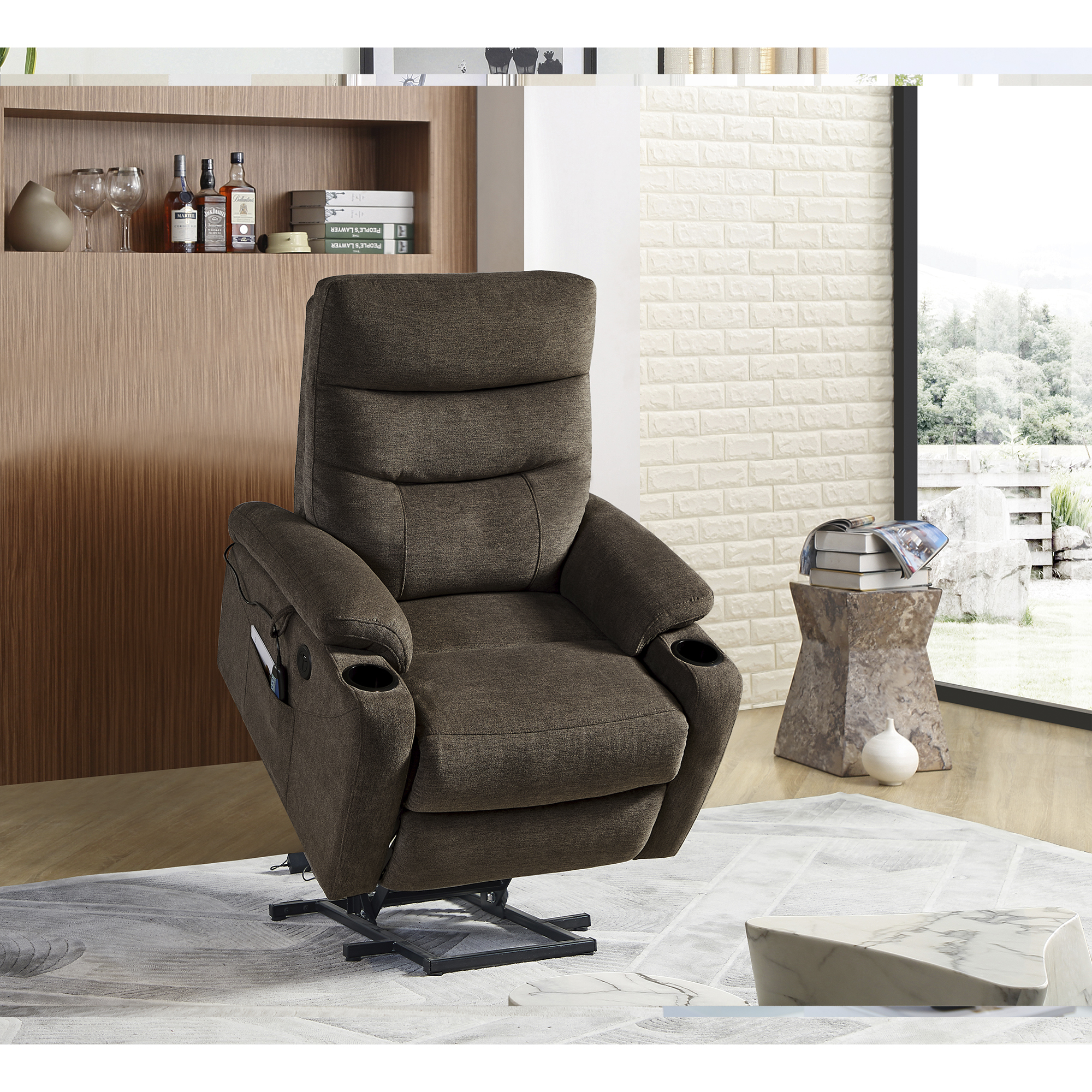 Liyasi Electric Power Lift Recliner Chair Sofa with Massage and Heat for Elderly, 3 Positions, 2 Side Pockets and Cup Holders, USB Ports, High-end quality fabric-Boyel Living