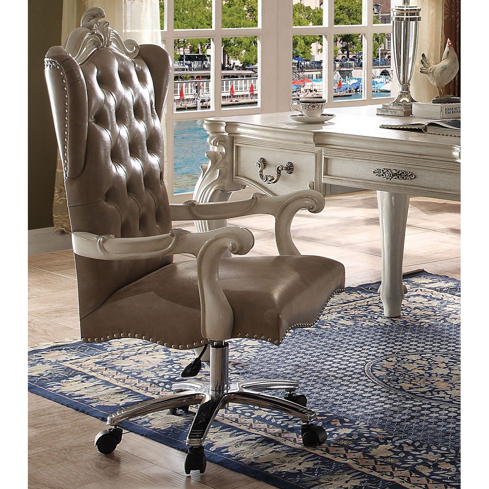 ACME Versailles Office Chair in Vintage Gray PU & Bone White-Boyel Living