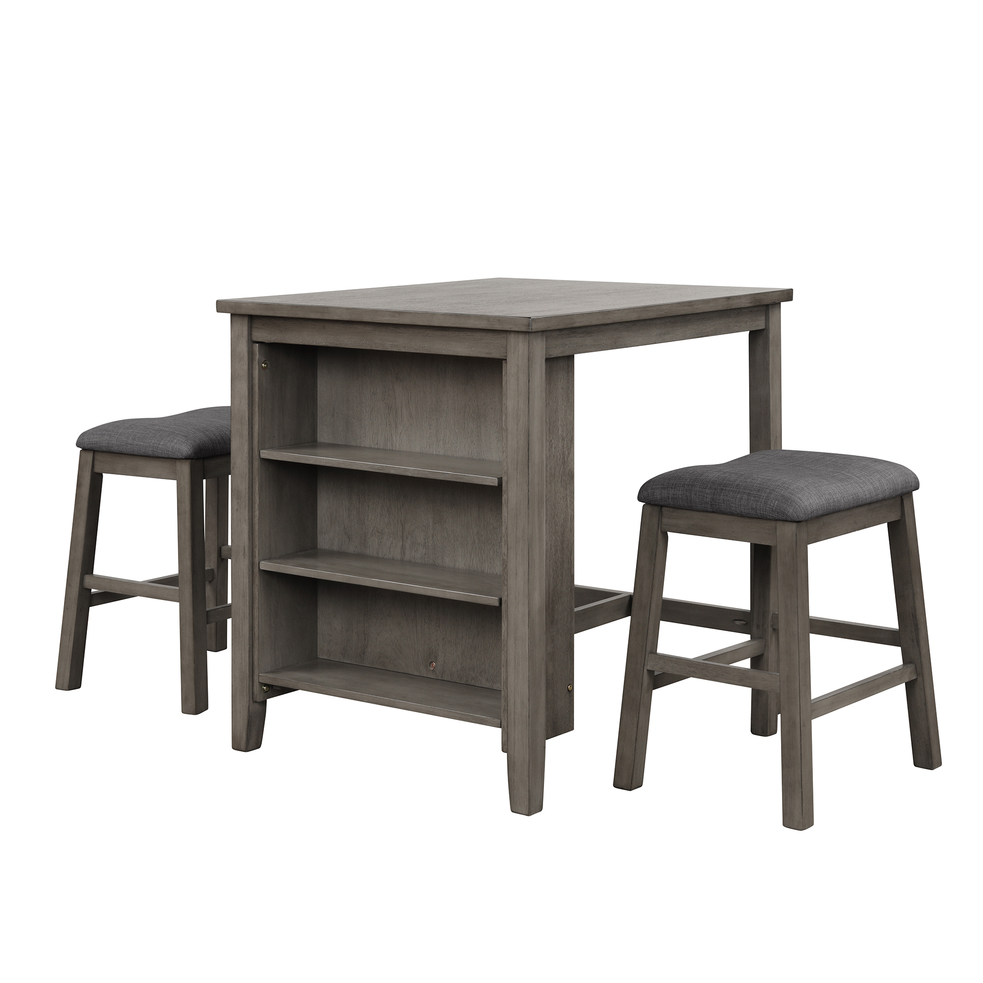 3 Piece Square Dining Table with Padded Stools, Table Set with Storage Shelf,Dark Gray-Boyel Living