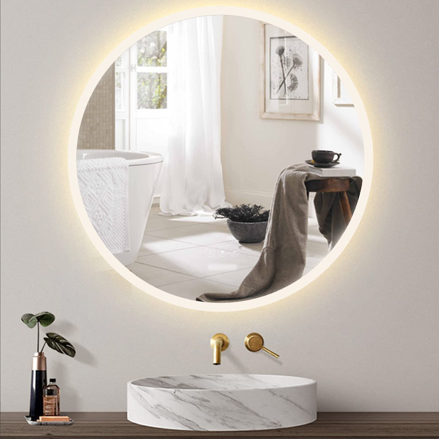 24 inch Acrylic LED Round mirror  anti fog switch Touch bathroom,bedroom-Boyel Living