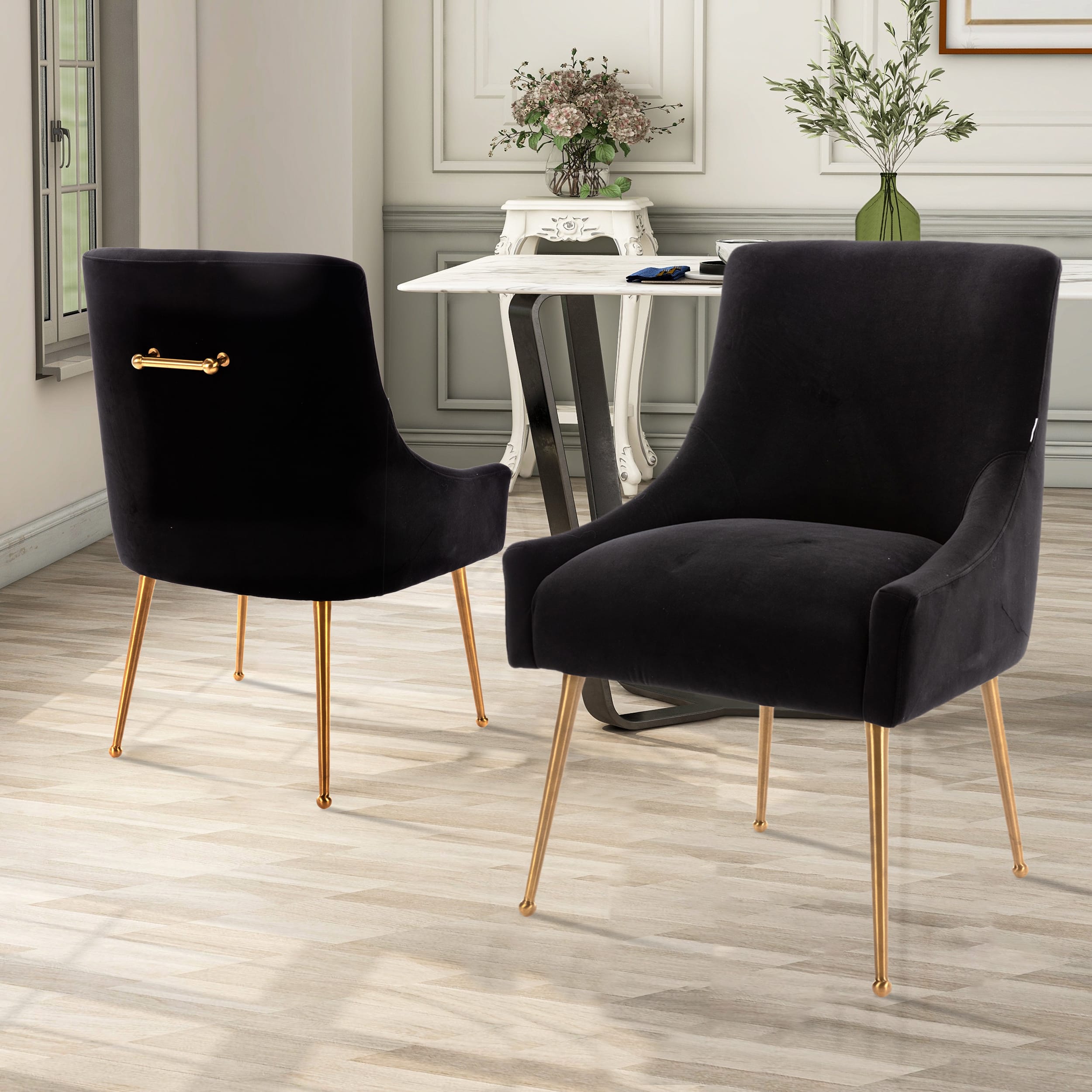 Velvet Dining Chair, Accent Side Chair With Adjustable Foot Nails, Set of 2-Boyel Living