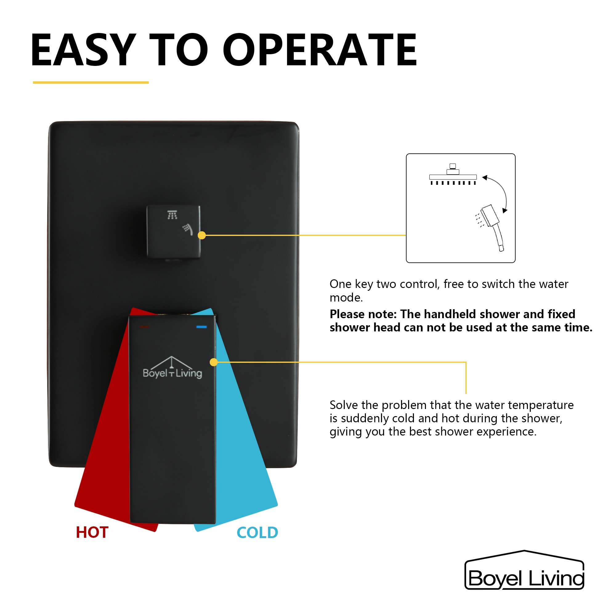 Boyel Living 12 in. Ceiling Mount Dual Shower Heads Shower System with Handheld in Matte Black-Boyel Living
