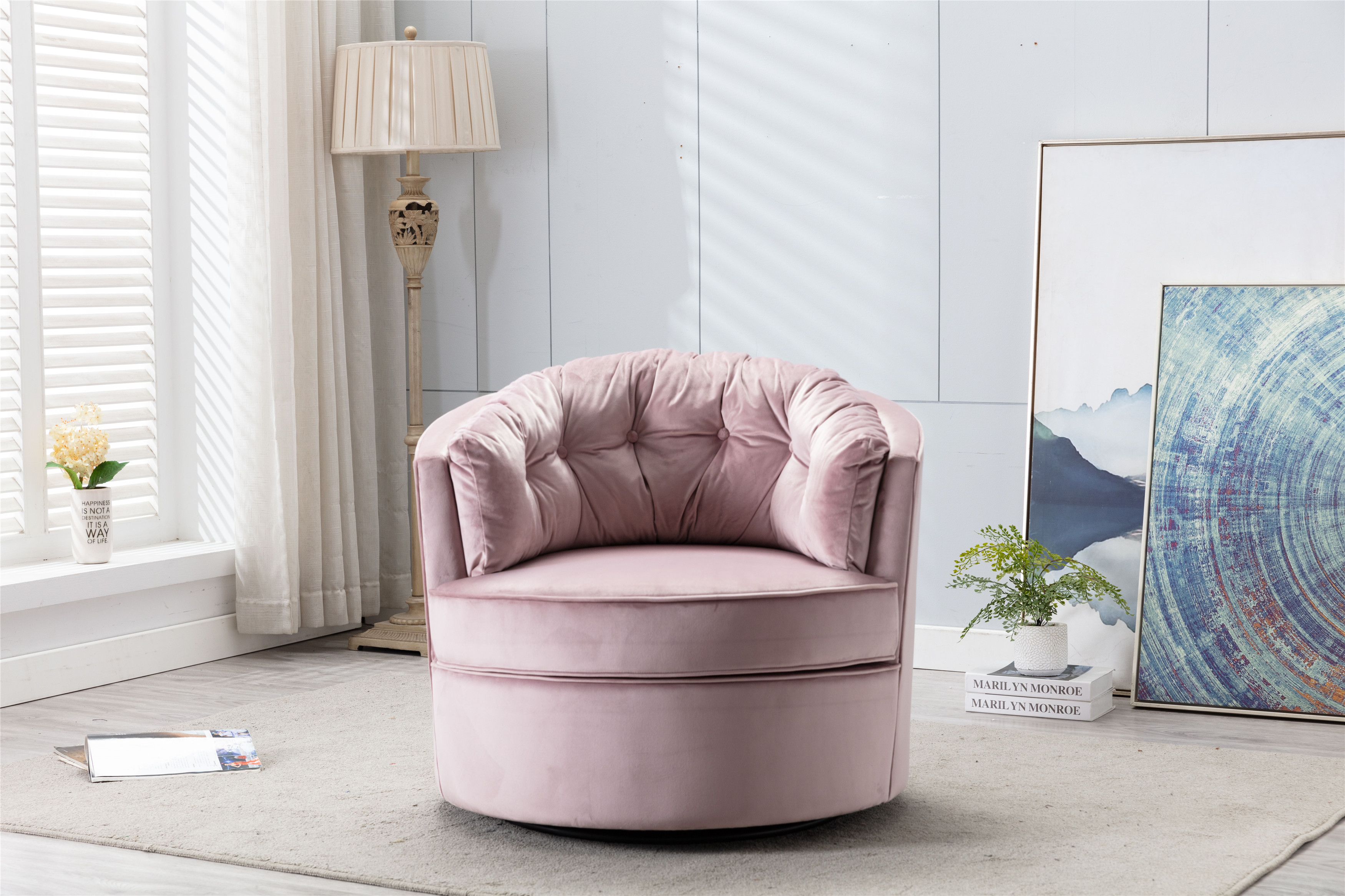 COOLMORE Modern  Akili swivel accent chair  barrel chair  for home living room / Modern  leisure chair  PINK-Boyel Living