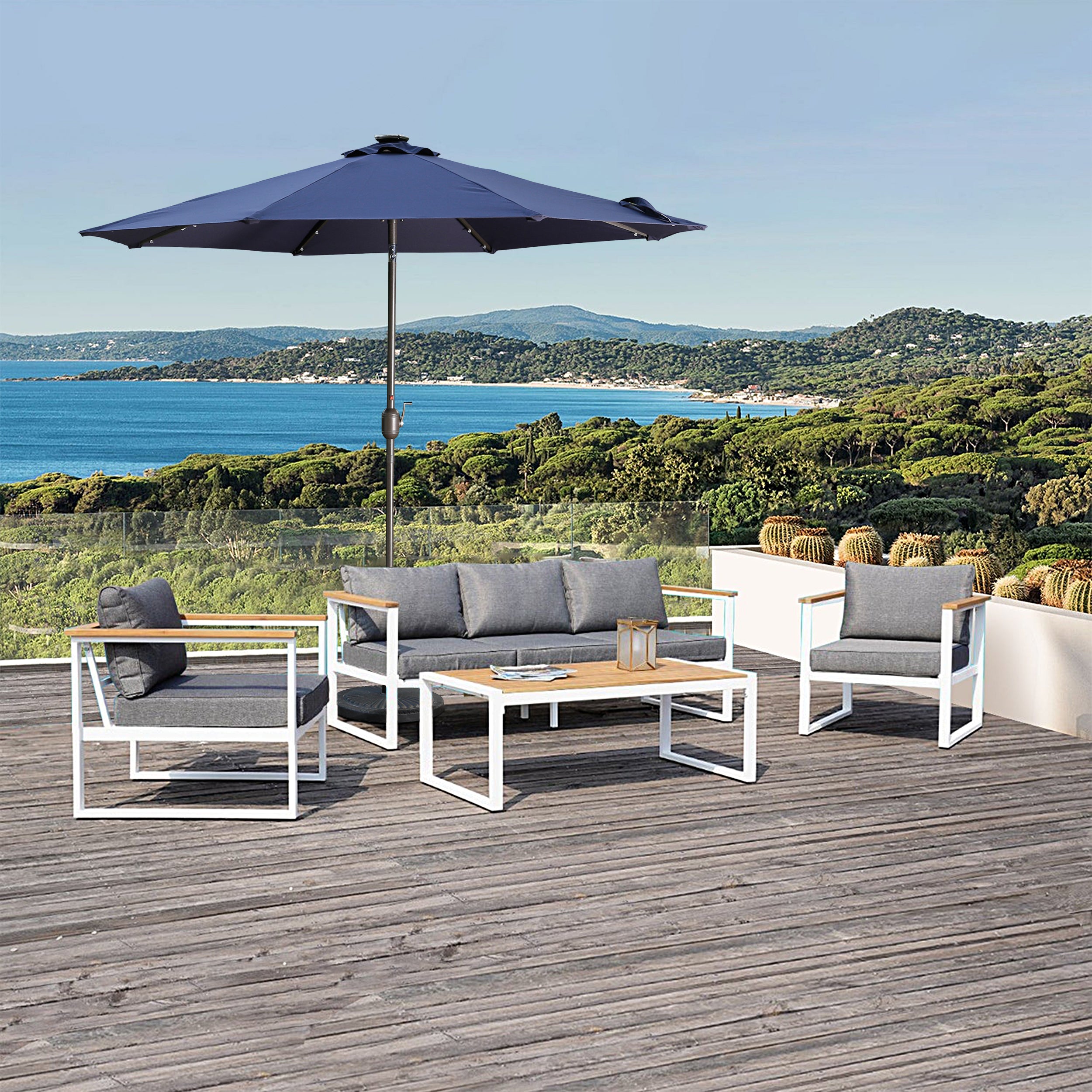 9ft Patio Umbrella Outdoor Market 32 LED Solar Umbrella with Tilt and Crank-Boyel Living