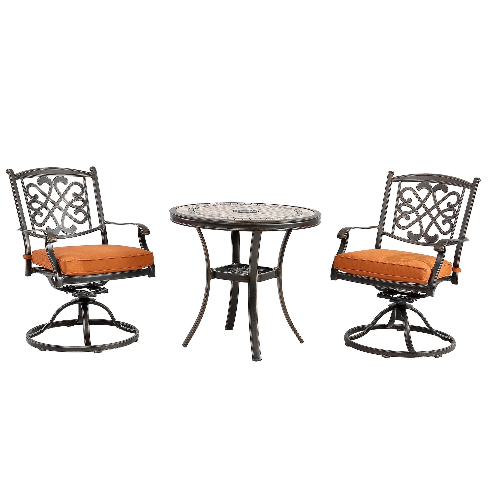 3-piece cast aluminum dining chair set Tile-Top Dining Table and flower-shaped back swivel chair-Boyel Living