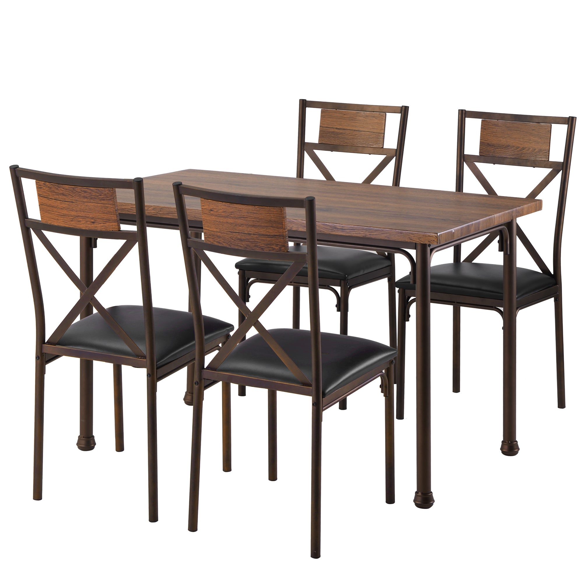 Wooden Dining Table with Matching Padded Chairs, 5-Piece Dining Set for Family, Brown-Boyel Living