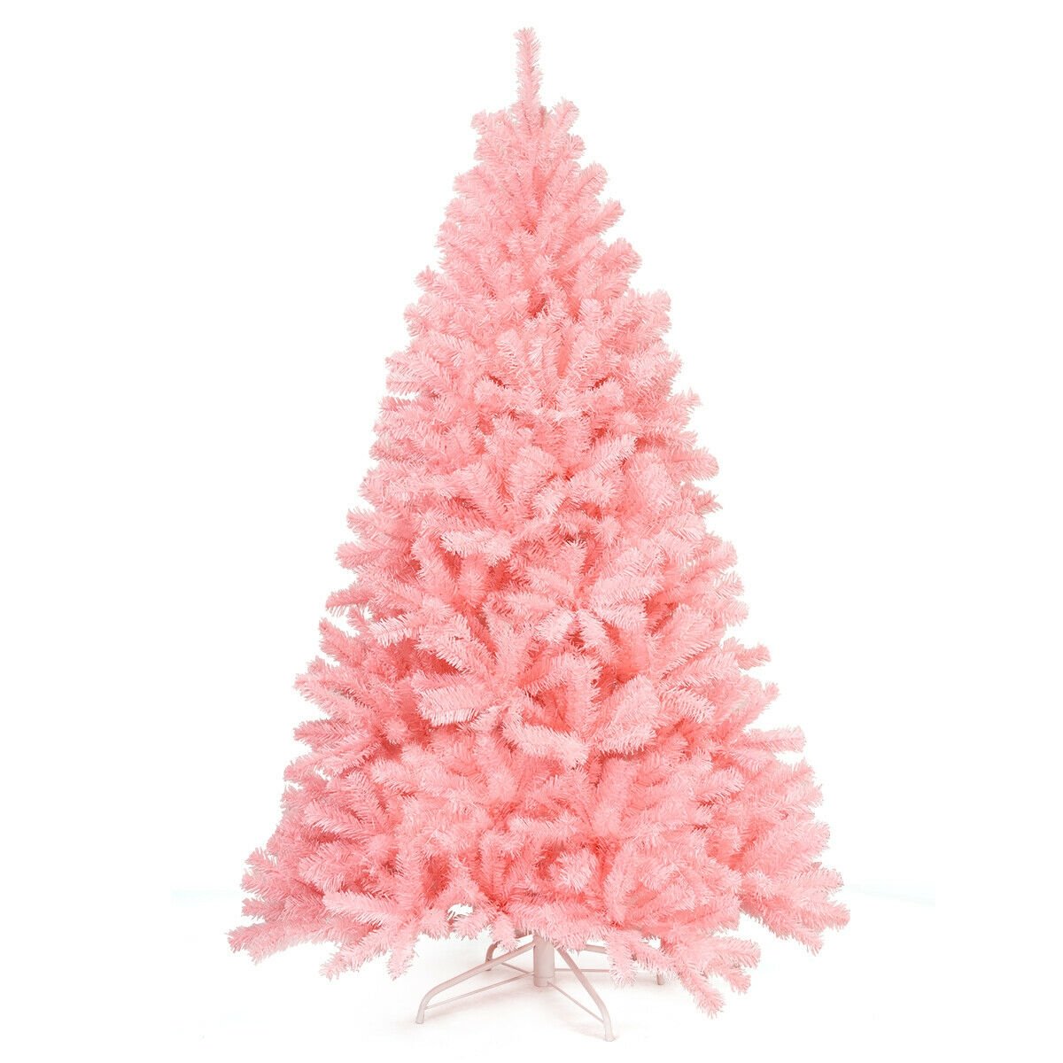 6 ft Pink Artificial Hinged Spruce Full Christmas Tree with Foldable Metal Stand-Boyel Living