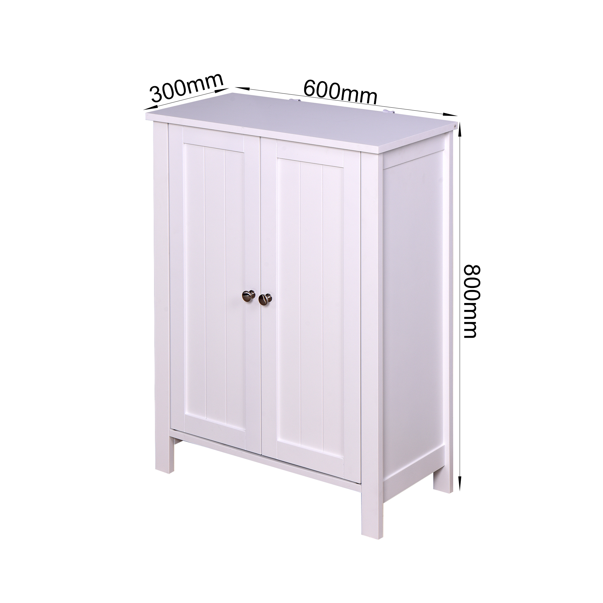 Bathroom Floor Storage Cabinet with Double Door Adjustable Shelf, White-Boyel Living