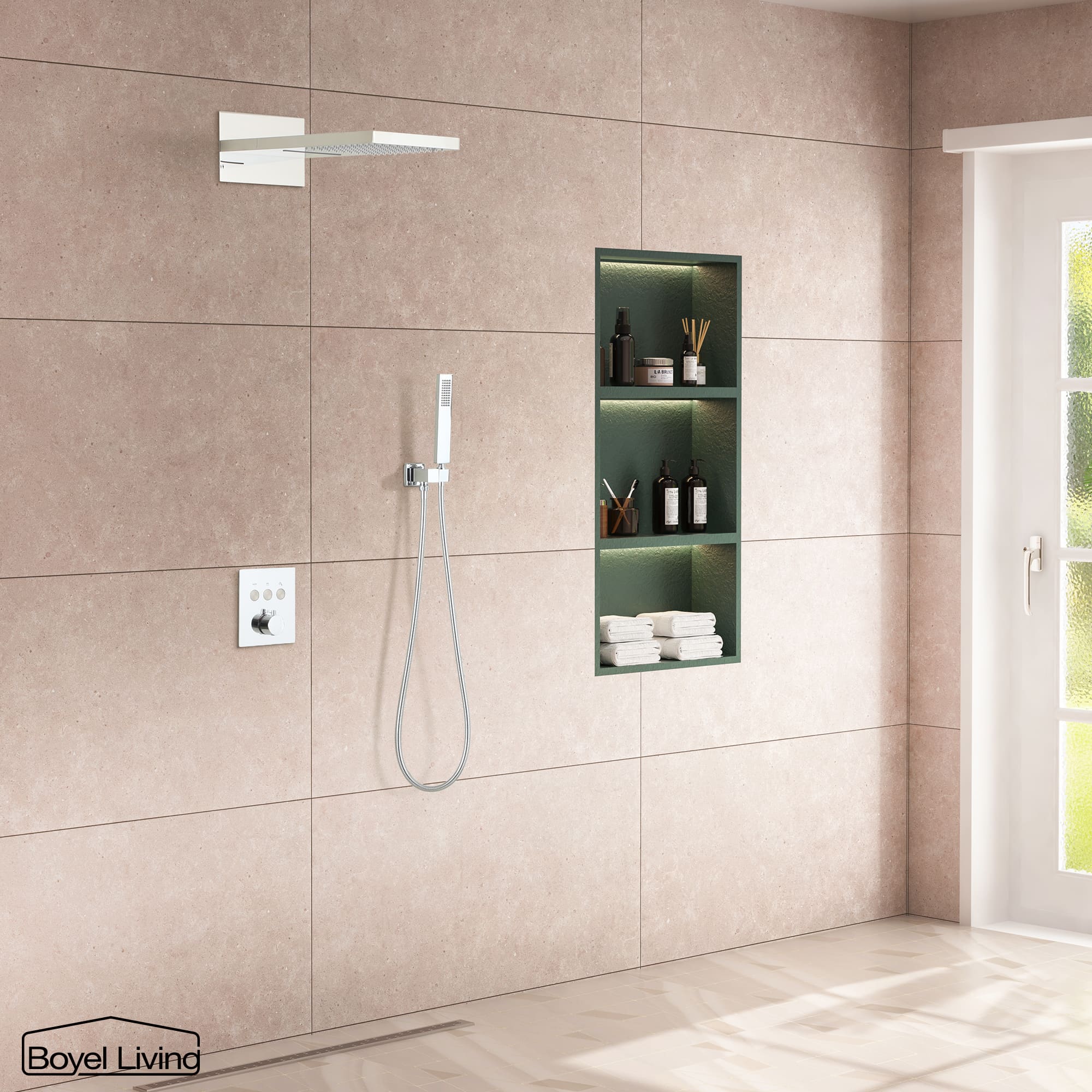 Boyel Living Rainfall & Waterfall 2 GPM 10 in. Wall Mount Dual Shower Heads System with Handheld Shower and Pressure Balance Valve-Boyel Living