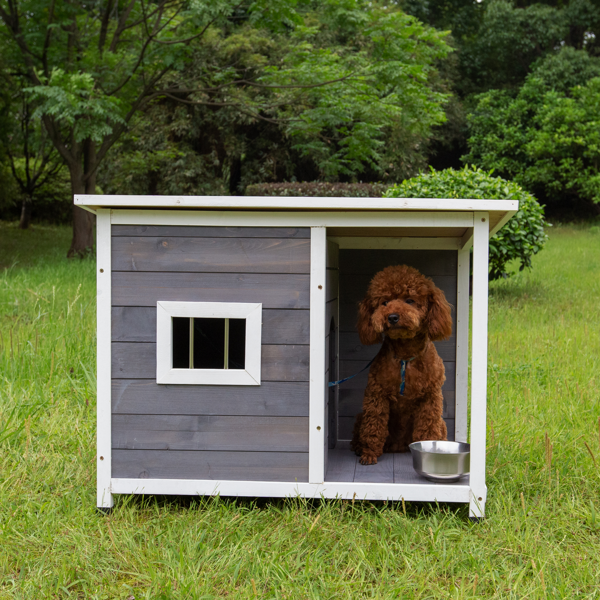 Medium Outdoor Puppy Dog Kennel ,Waterproof Dog Cage, Wooden Dog House with Porch Deck-Boyel Living