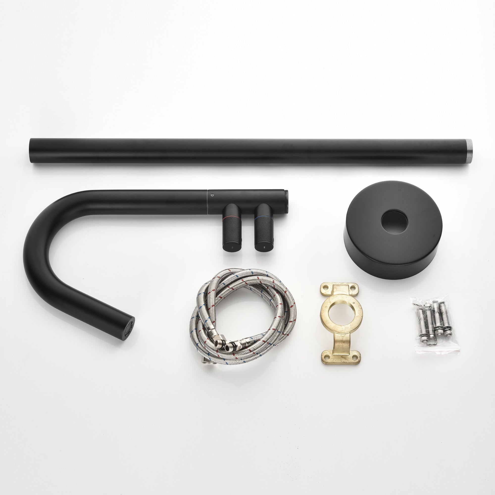 Boyel Living Freestanding Floor Mount 2-Handle Bath Tub Filler Faucet with Water Supply Lines in Matte Black-Boyel Living