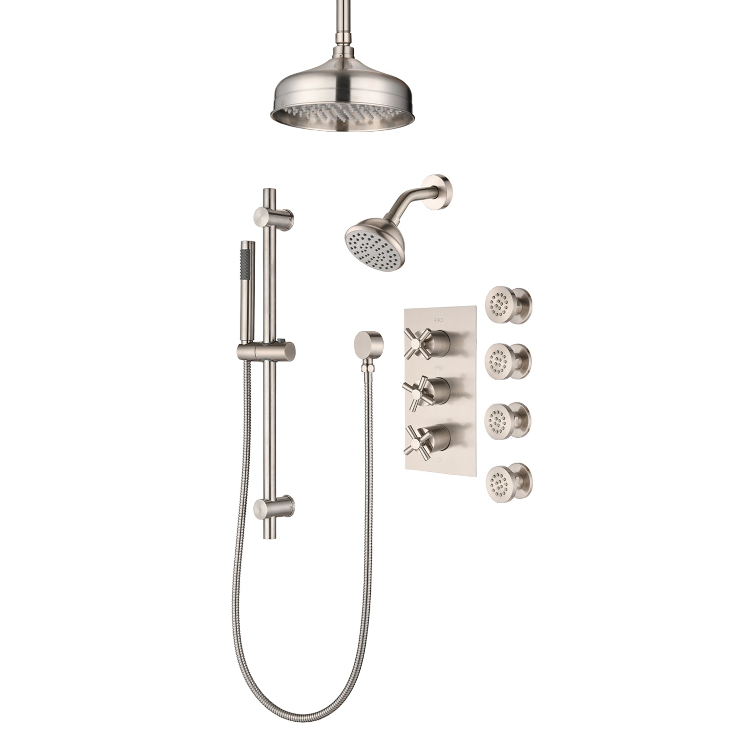 Boyel Living 1.8 GPM Wall Mount and Ceiling Mount Shower System with 4 Body Sprays in Brushed Nickel-Boyel Living