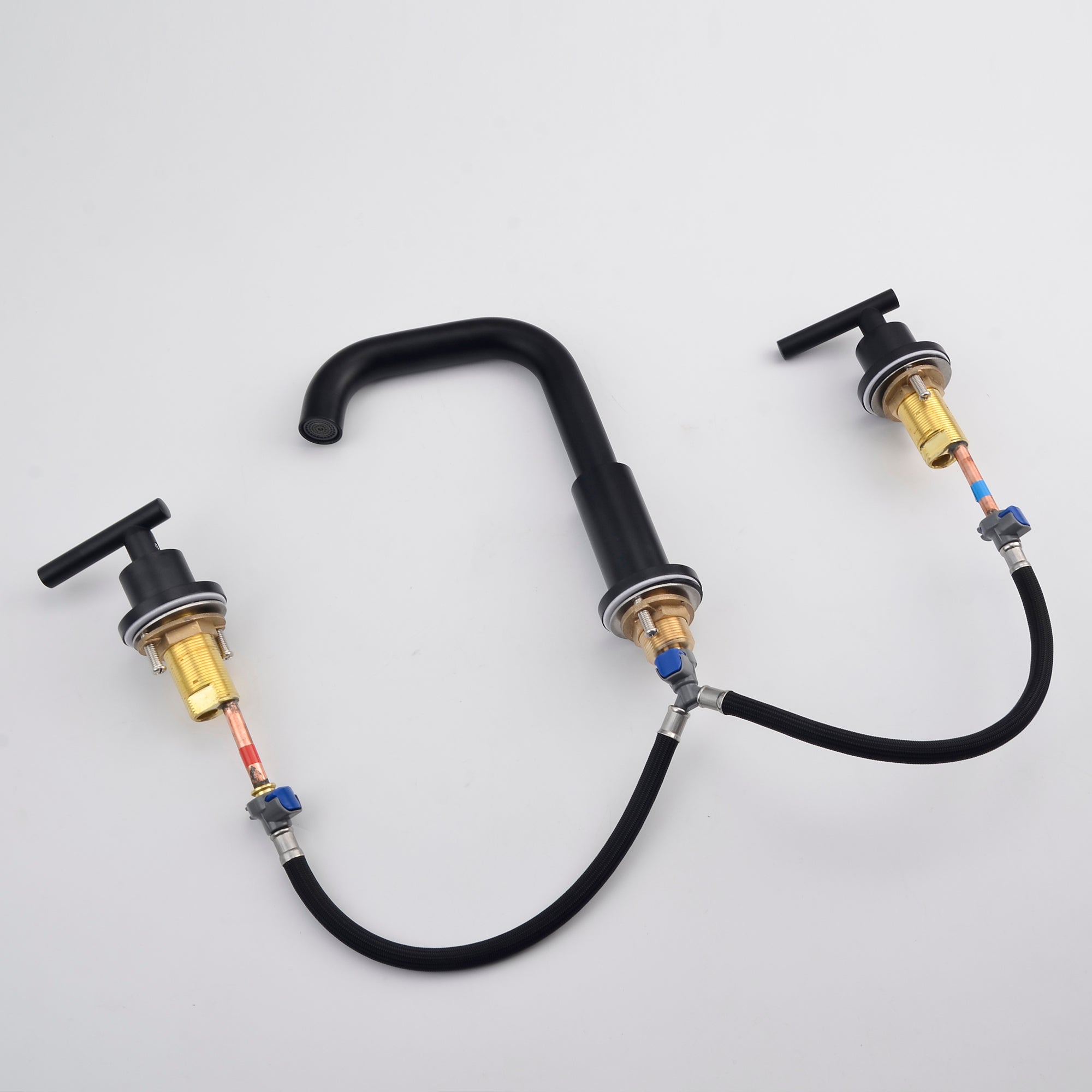 Boyel Living 8 in. Widespread 2-Handle Mid-Arc Bathroom Faucet with Valve and cUPC Water Supply Lines in Matte Black-Boyel Living